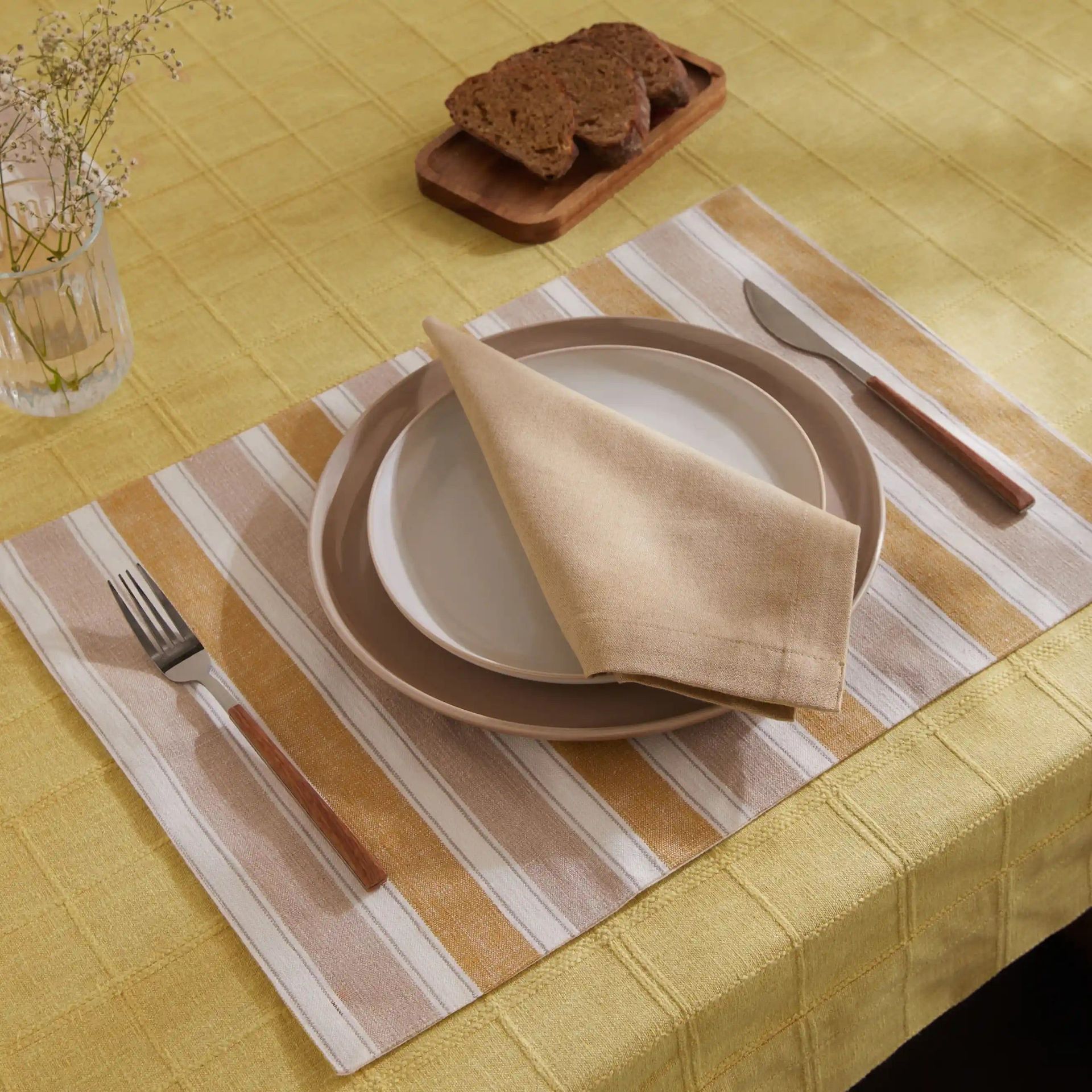 Solid Dyed 355 GSM 50% Cotton Yellow 6 Seater Table Cloth | Kaleida