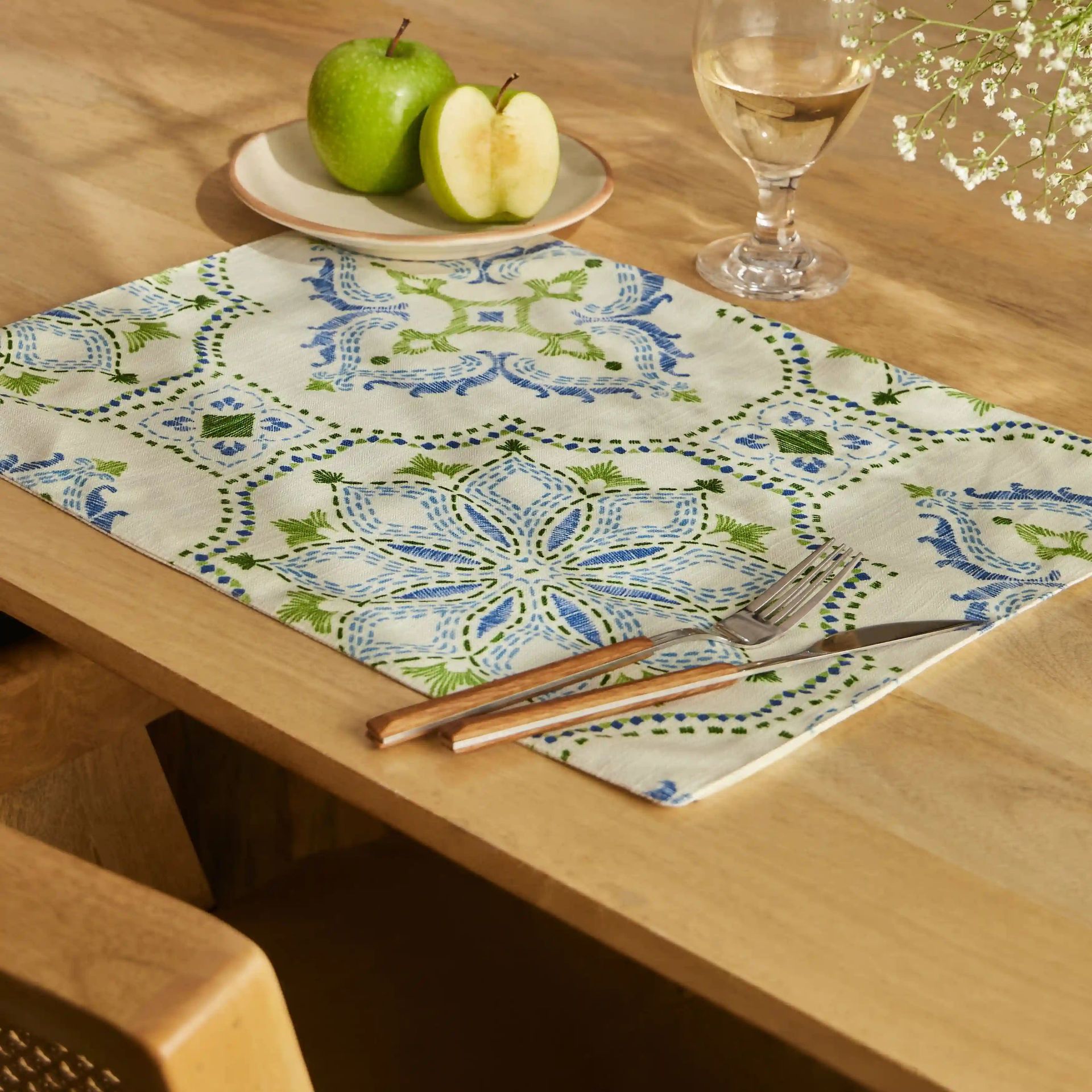 Ethnic 319 GSM 100% Polyester Blue Set of 4 Table Mat | Nonna's Home