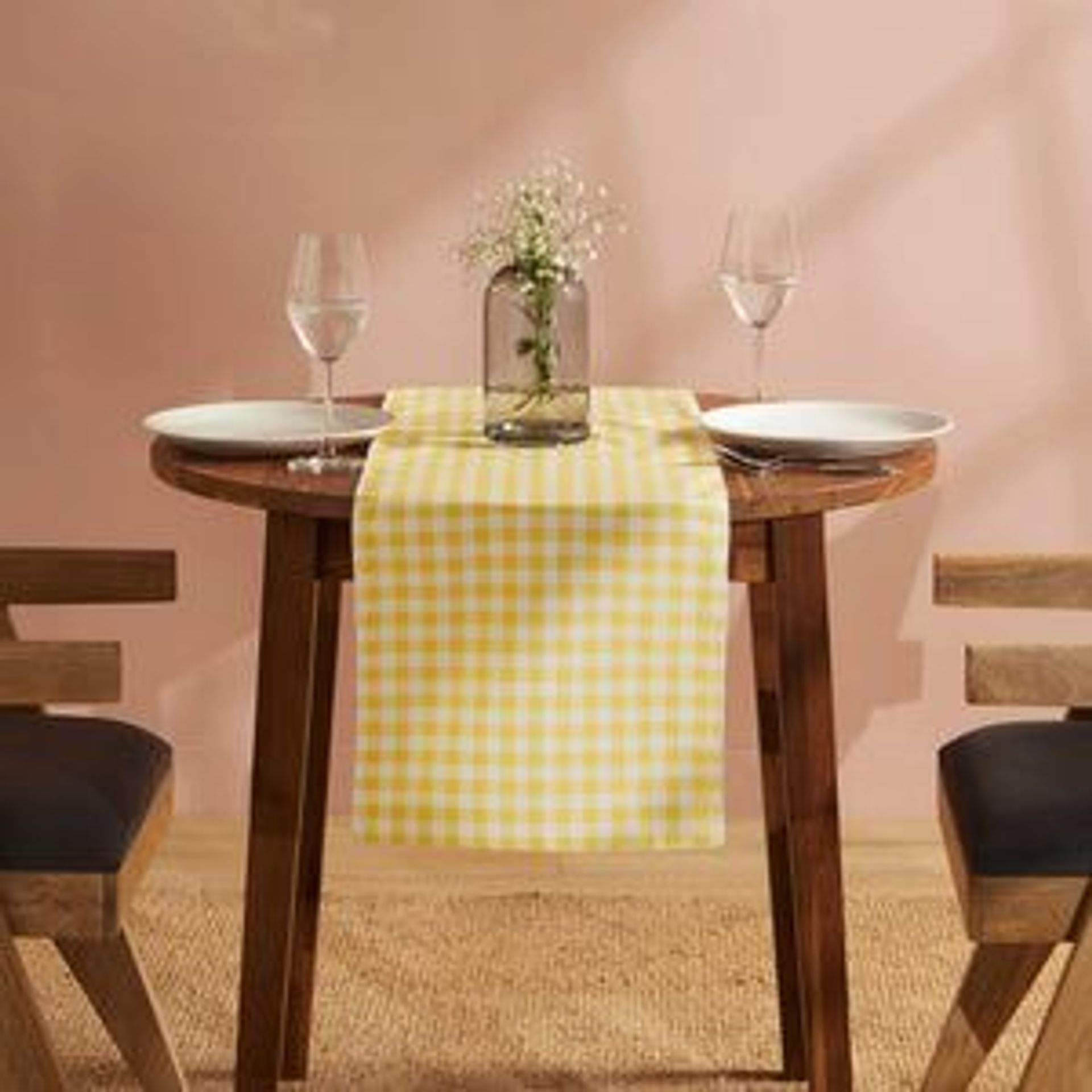 Big Gingham 319 GSM 100% Polyester Yellow Table Runner | Nonna's Home