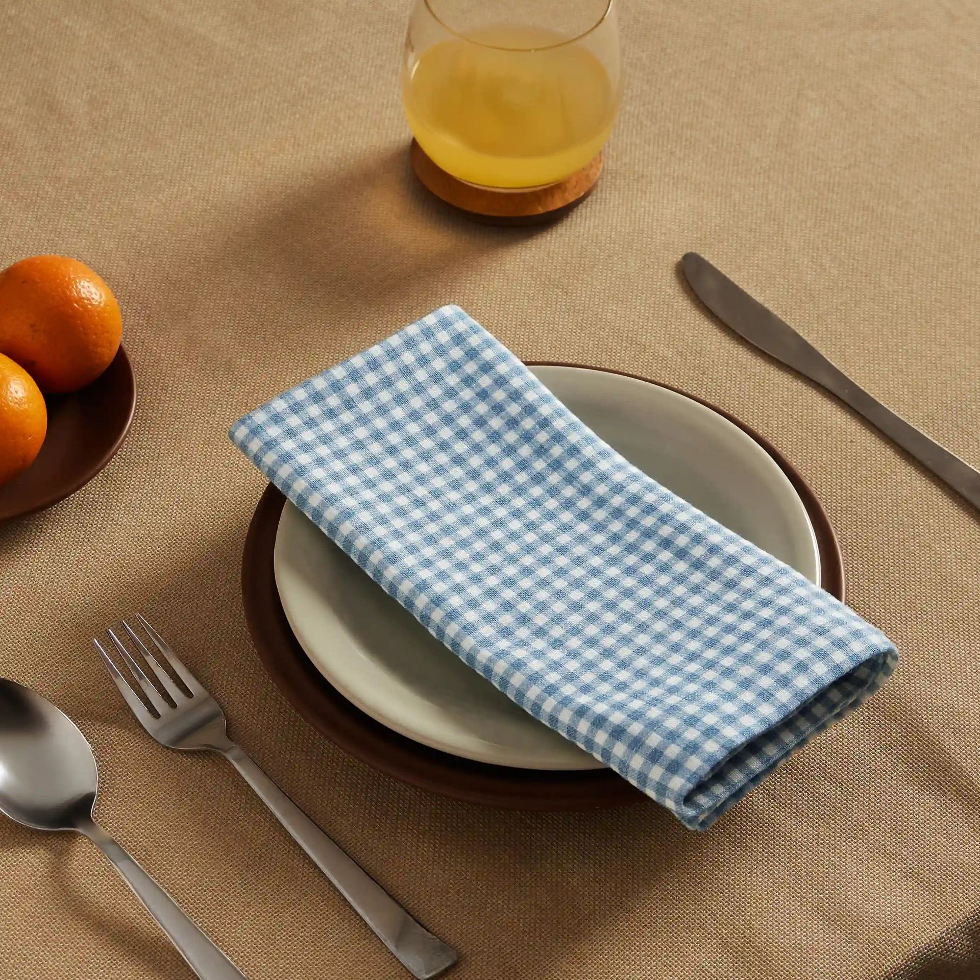 Small Gingham 280 GSM 100% Cotton Blue Set of 4 Table Napkin | Nonna's Home