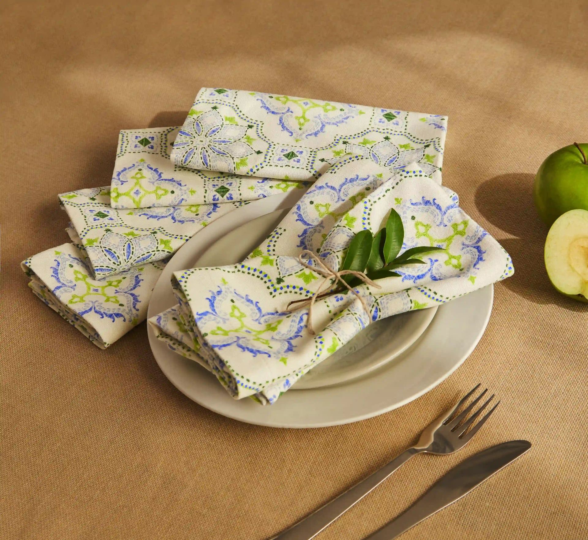 Ethnic 280 GSM 100% Cotton Blue Set of 6 Table Napkin | Nonna's Home
