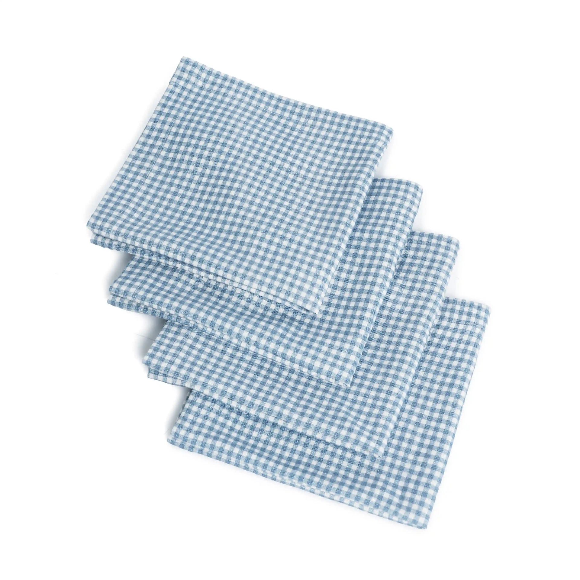 Small Gingham 280 GSM 100% Cotton Blue Set of 6 Table Napkin | Nonna's Home