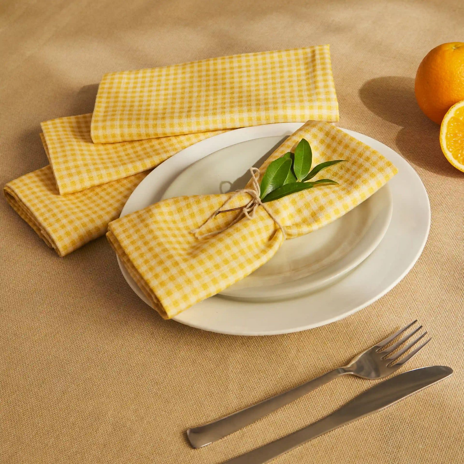 Small Gingham 280 GSM 100% Cotton Yellow Set of 6 Table Napkin | Nonna's Home