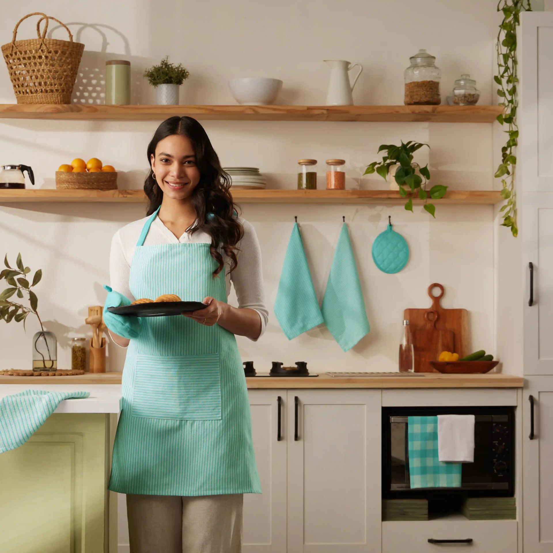 Solid Dyed Cotton Polyester blend Blue Sky 20 Piece Kitchen Linen Set | Nonna's Home