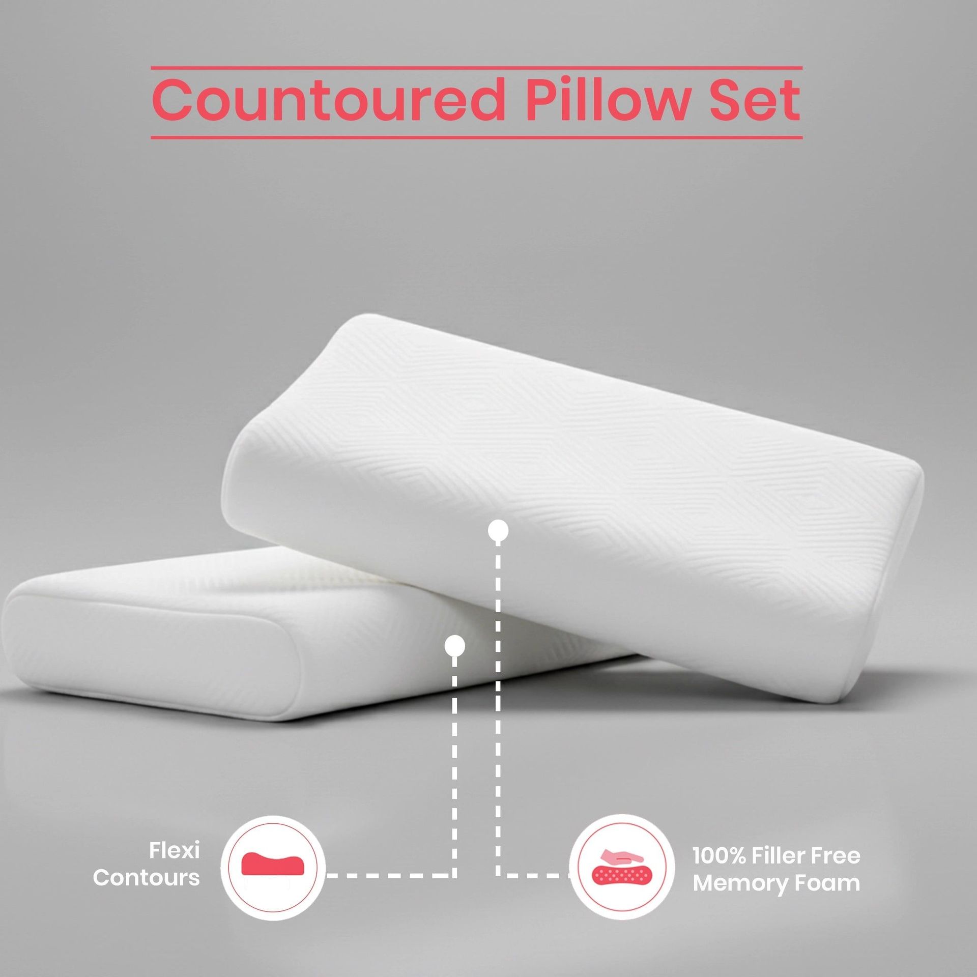 Solid White Set of 2 Memory Foam Pillow | Flexi Contour