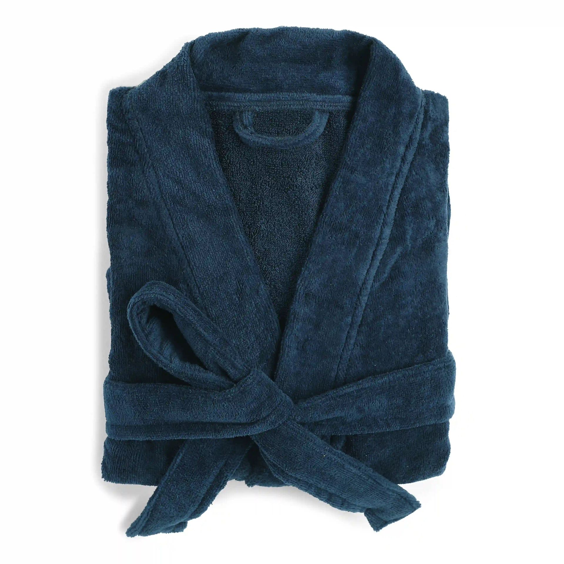 Solid Dyed 360 GSM 100% Cotton Navy Blue Medium Bath Robe | Paleto