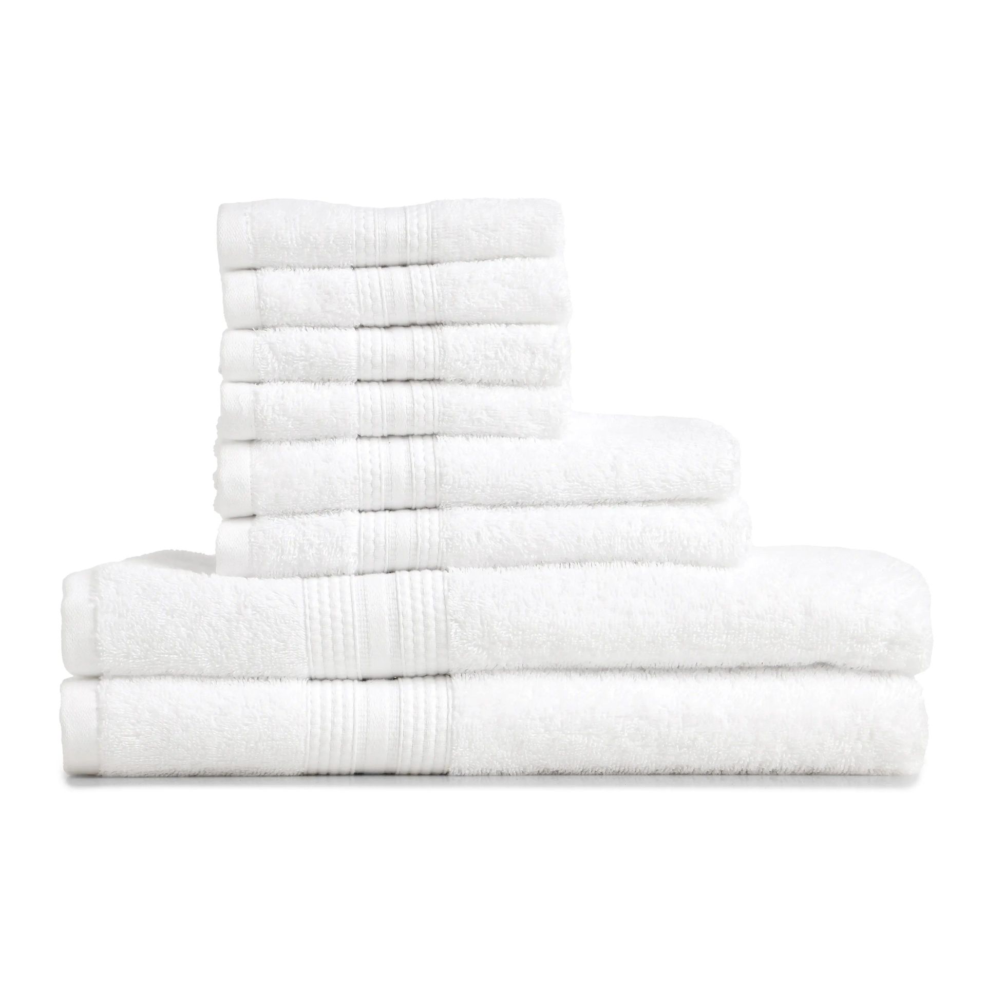 Solid Dyed 475 GSM 100% Cotton Optical White 8 Piece Towel Set | Paleto