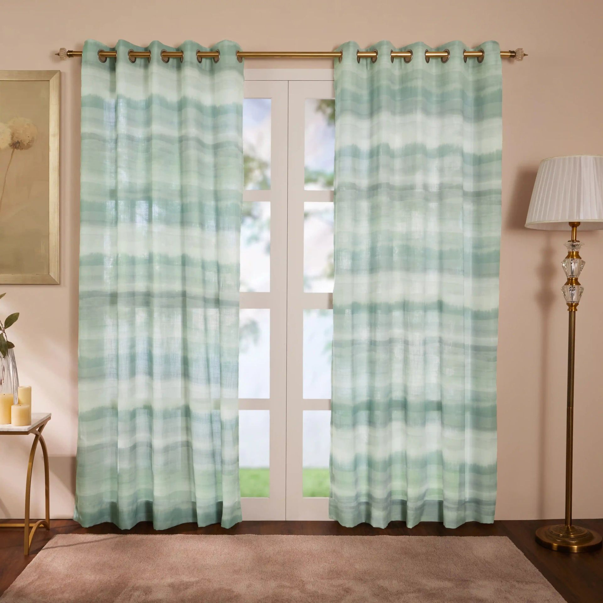 Sheer 100% Polyester Jade Set of 2 Door Curtains | Meriga