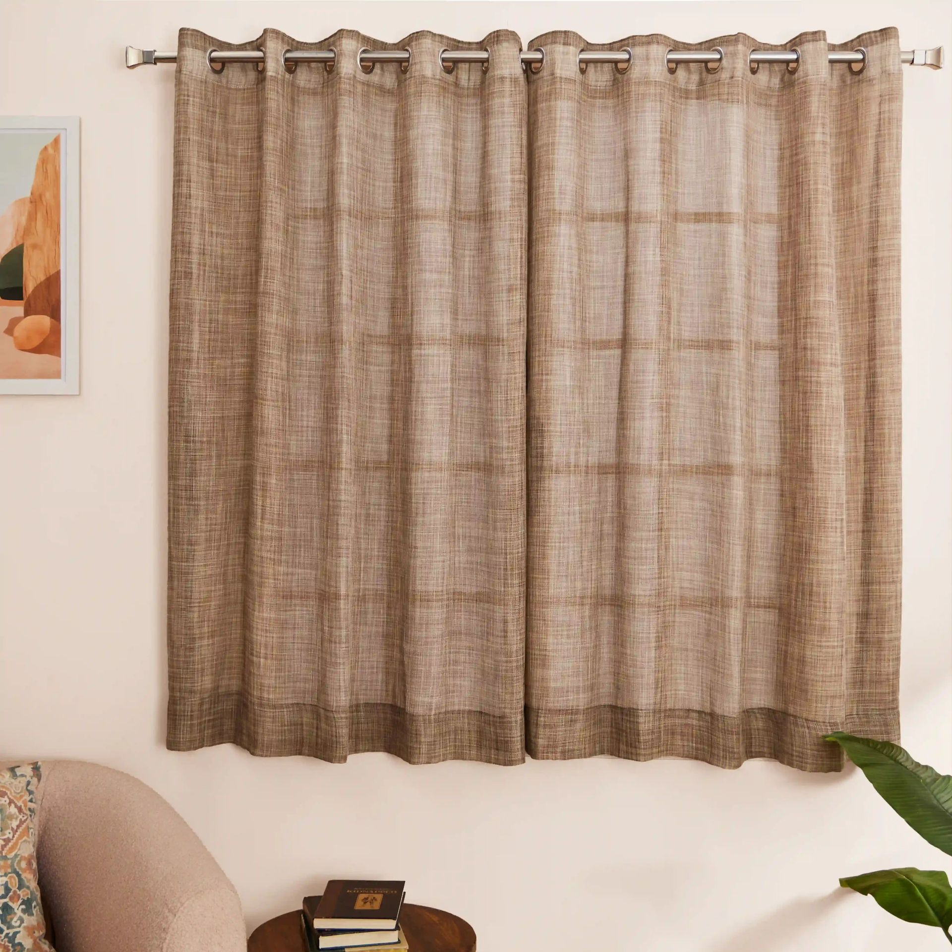 Sheer Polyester Cotton blend Espresso Set of 2 Window Curtains | Velina