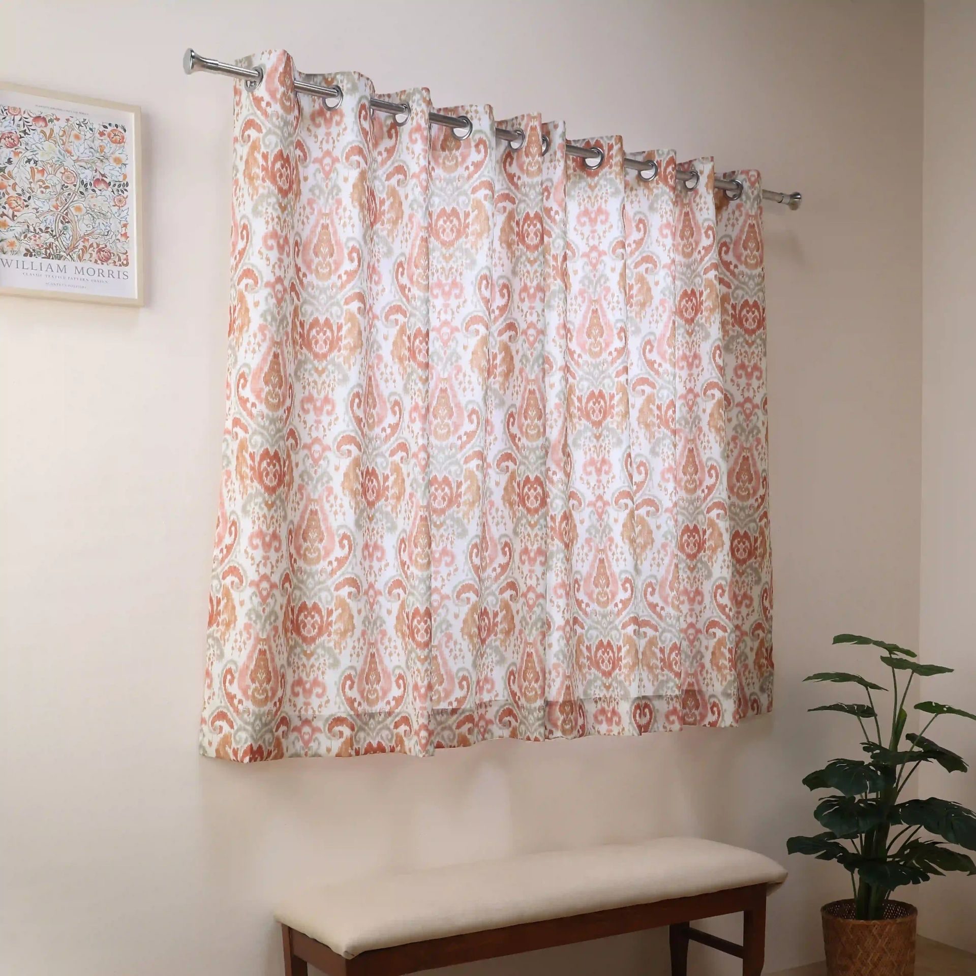 Indian Heritage 100% Polyester Sunset Coral Set of 2 Window Curtains | Chippa Lane