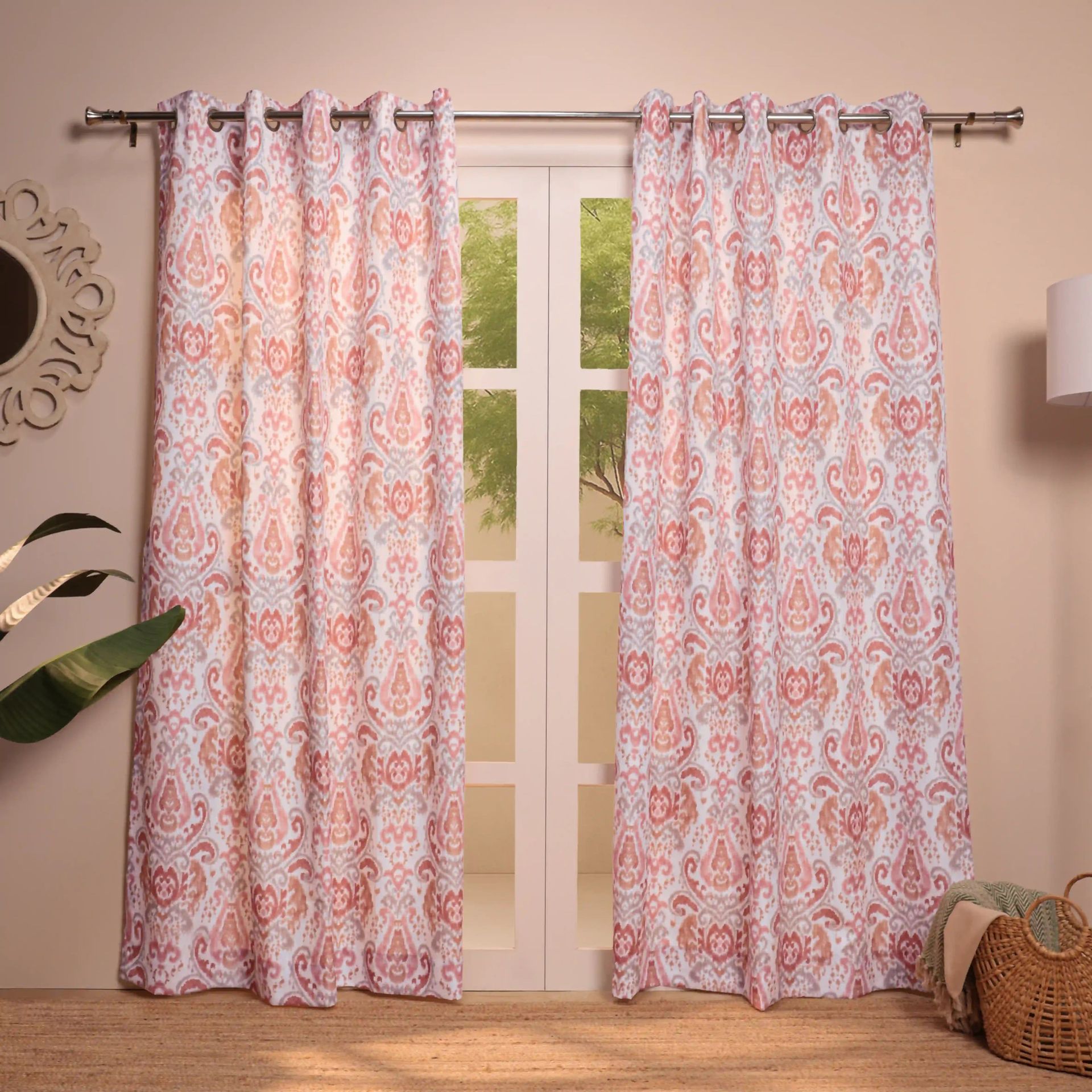 Indian Heritage 100% Polyester Sunset Coral Set of 2 Door Curtains | Chippa Lane