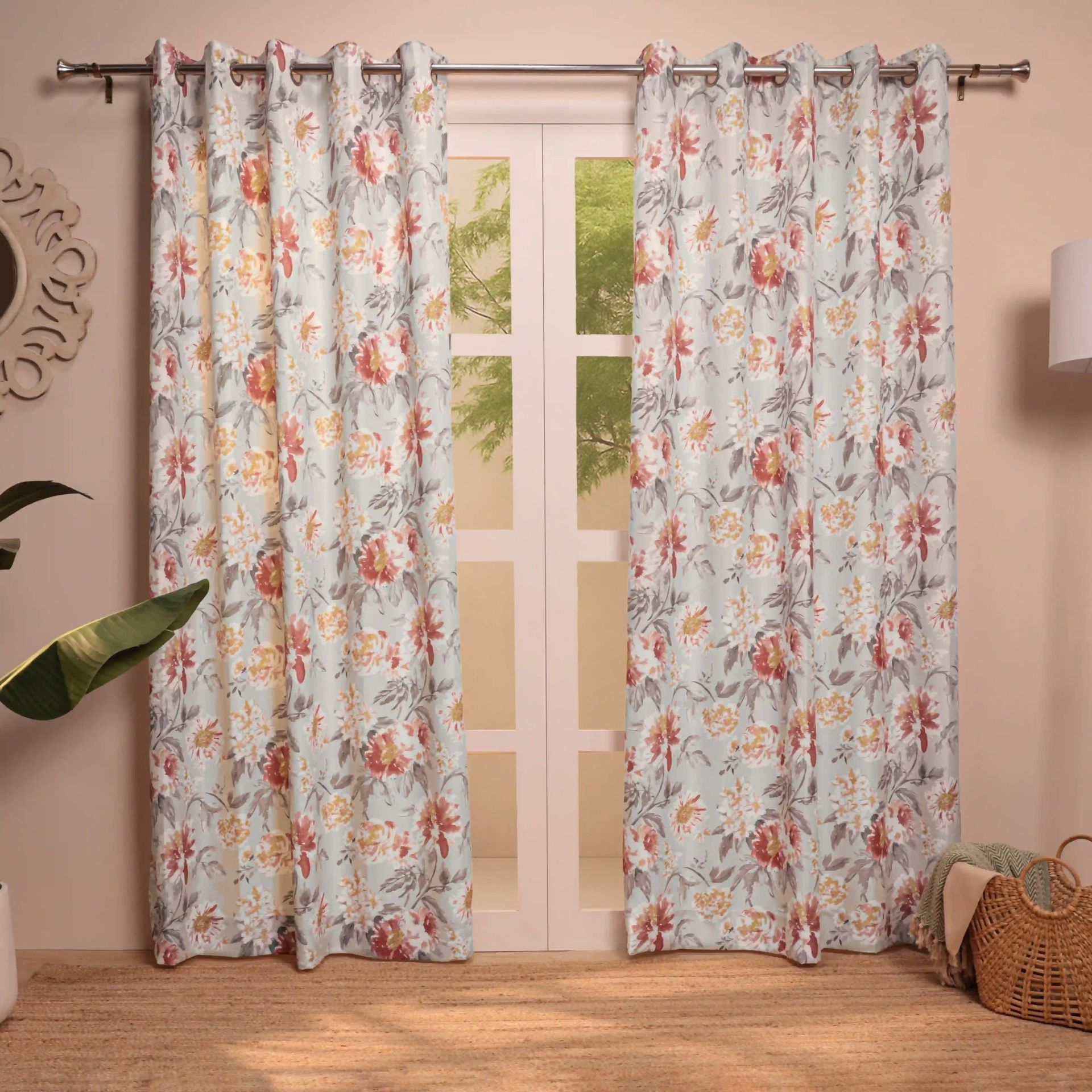 Floral 100% Polyester Steel Set of 2 Door Curtains | Chippa Lane