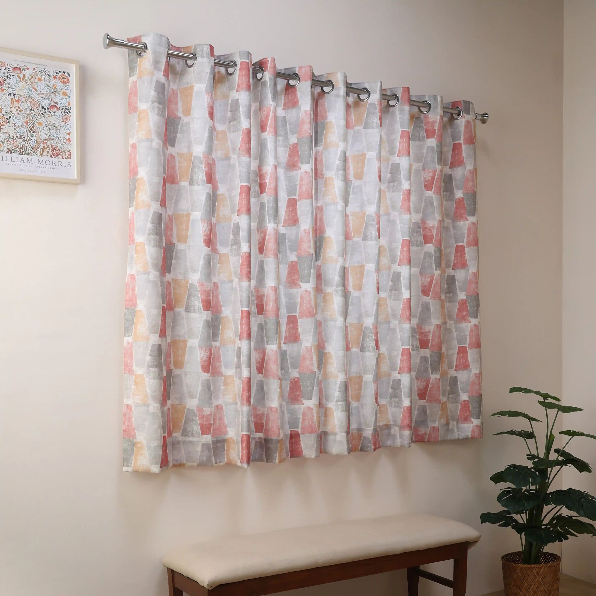 Geometric 100% Polyester Ash Grey Set of 2 Window Curtains | Chippa Lane
