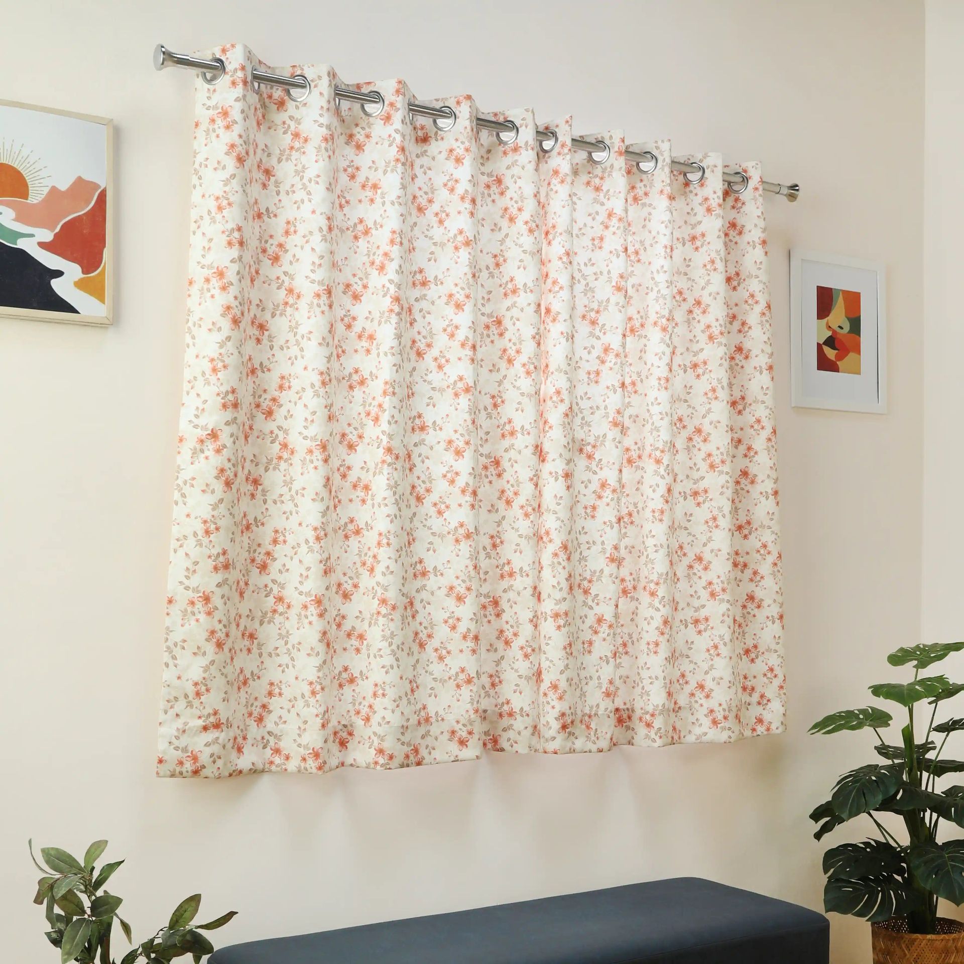 Floral 100% Polyester Burnt Ruby Set of 2 Window Curtains | Bloomshire Classic