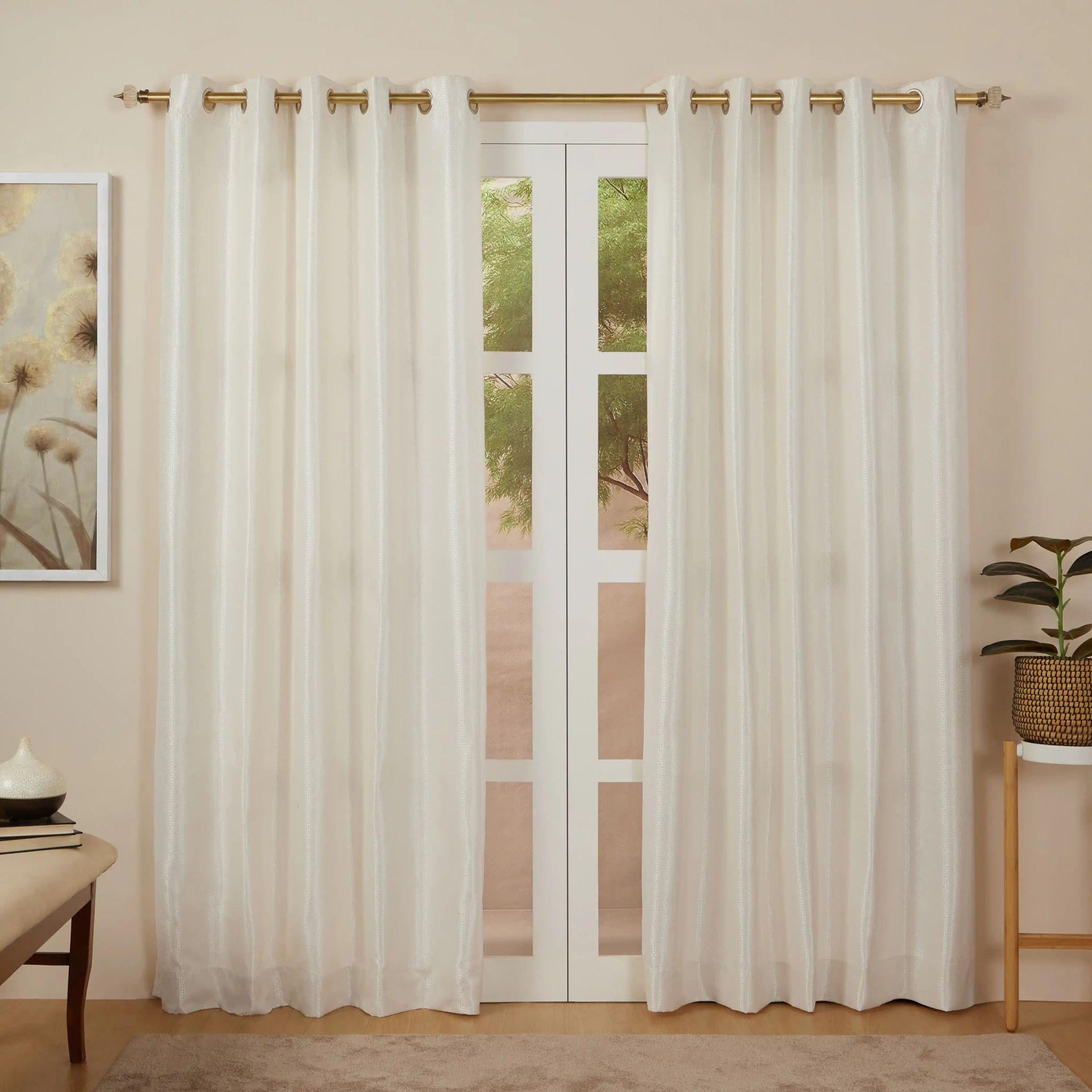 Solid Dyed Polyester Cotton blend Butterscotch Set of 2 Door Curtains | Pelushe