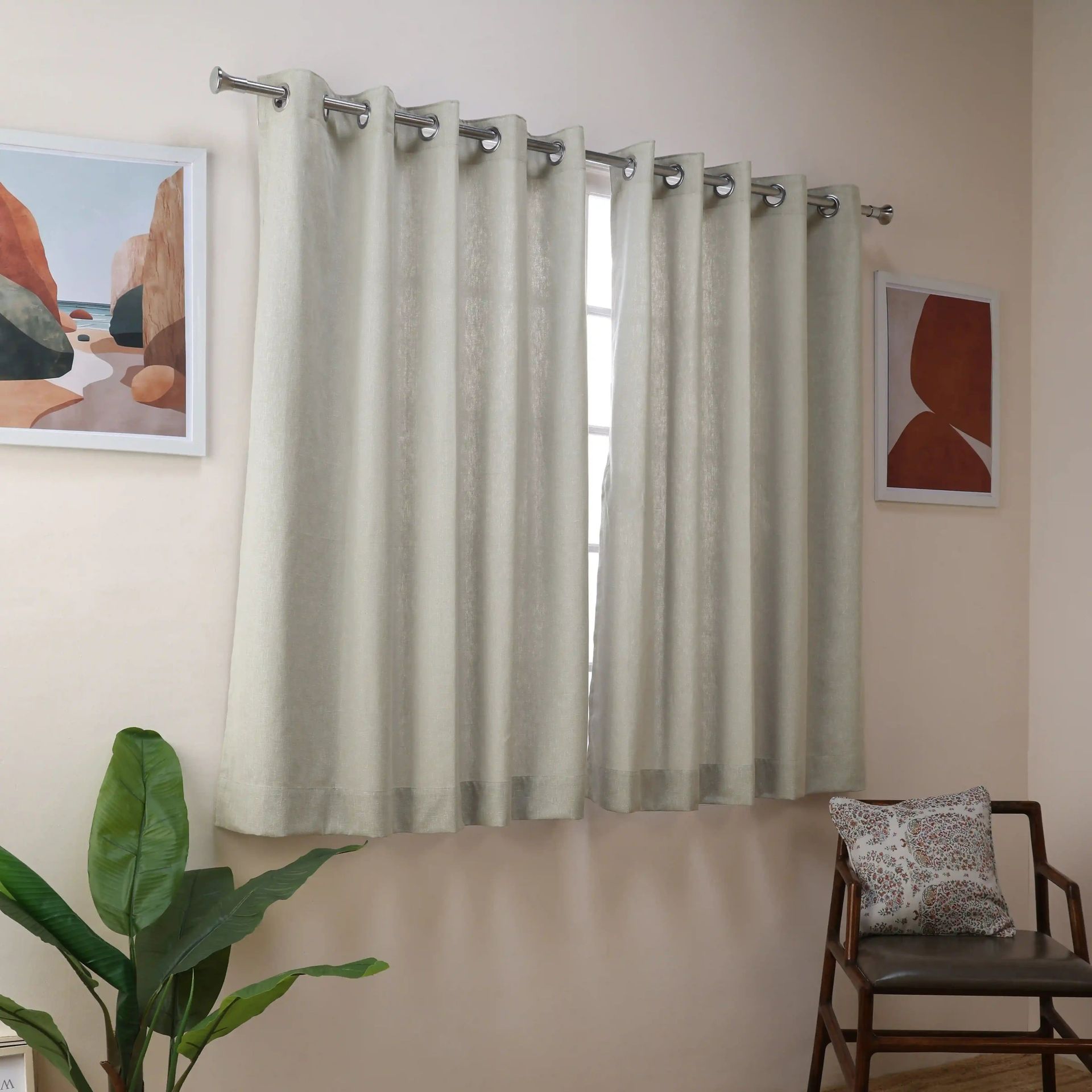 Solid Dyed Polyester Cotton blend Stone Relic Set of 2 Window Curtains | Paleto