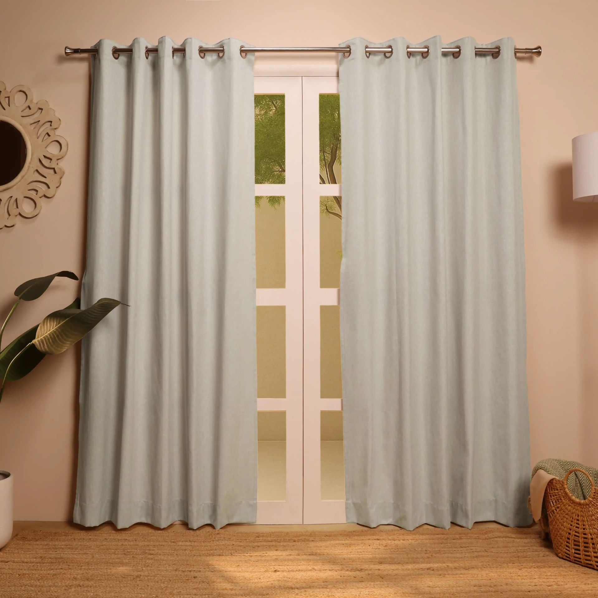 Solid Dyed Polyester Cotton blend Stone Relic Set of 2 Door Curtains | Paleto
