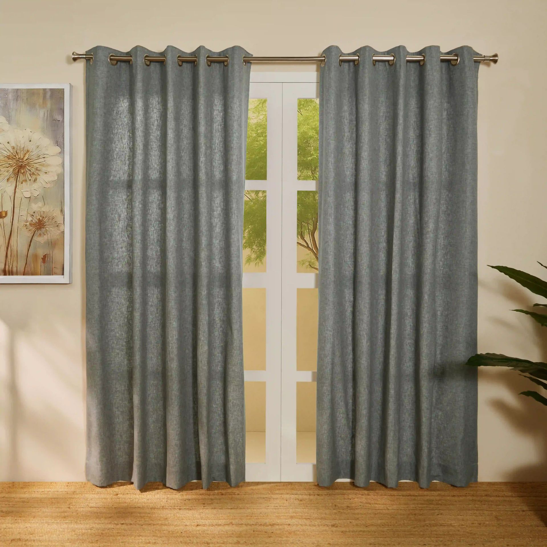 Solid Dyed Polyester Cotton Linen blend Slate Set of 2 Door Curtains | Paleto
