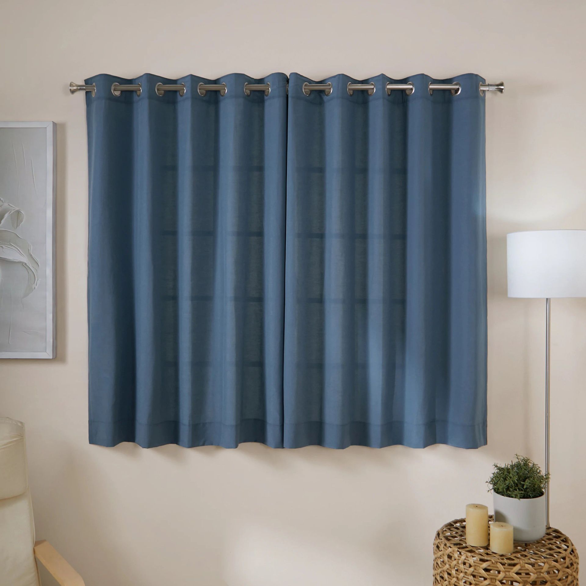 Solid Dyed Linen Cotton Polyester blend Denim Set of 2 Window Curtains | Paleto