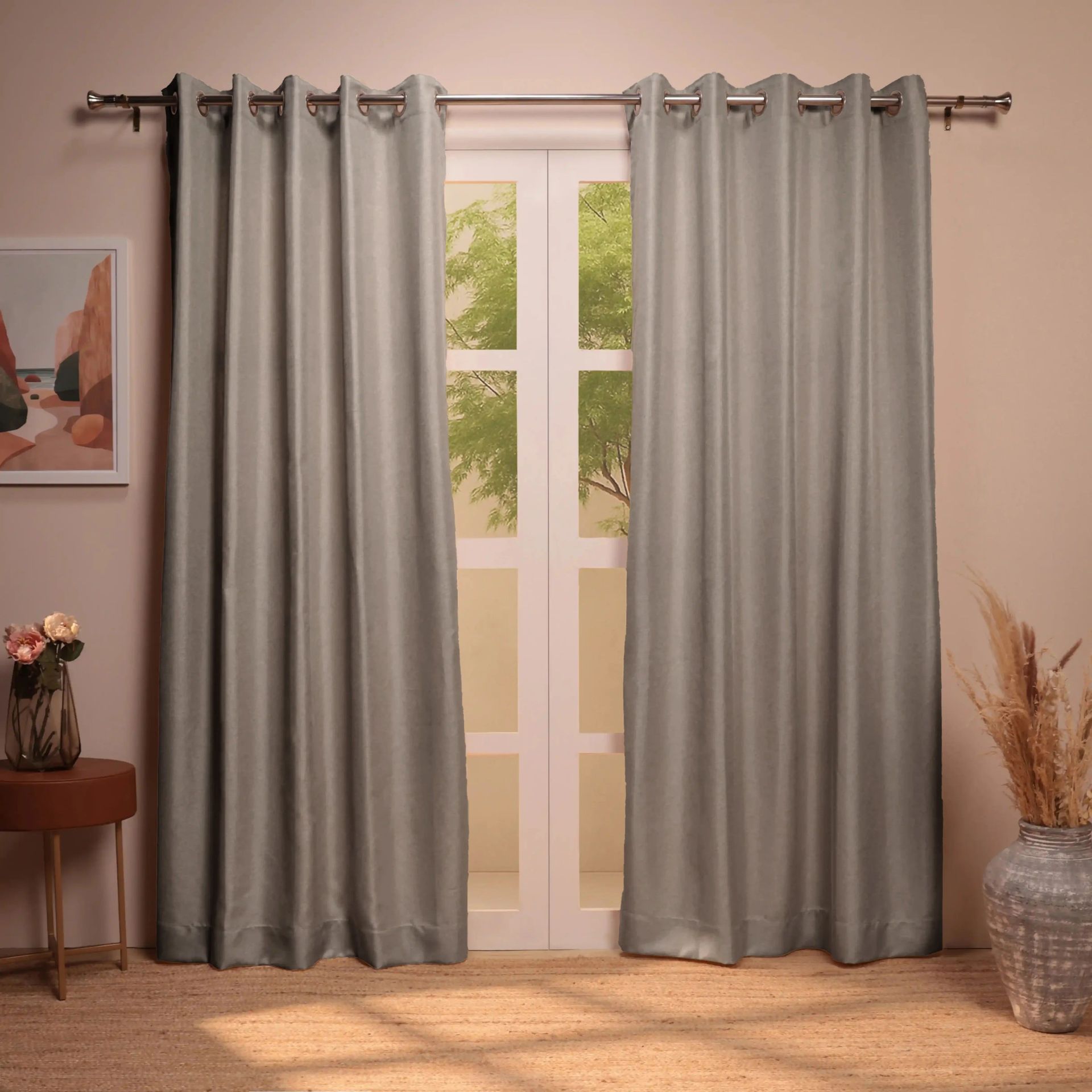Solid Dyed 100% Polyester Mushroom Set of 2 Long Door Curtains | Paleto