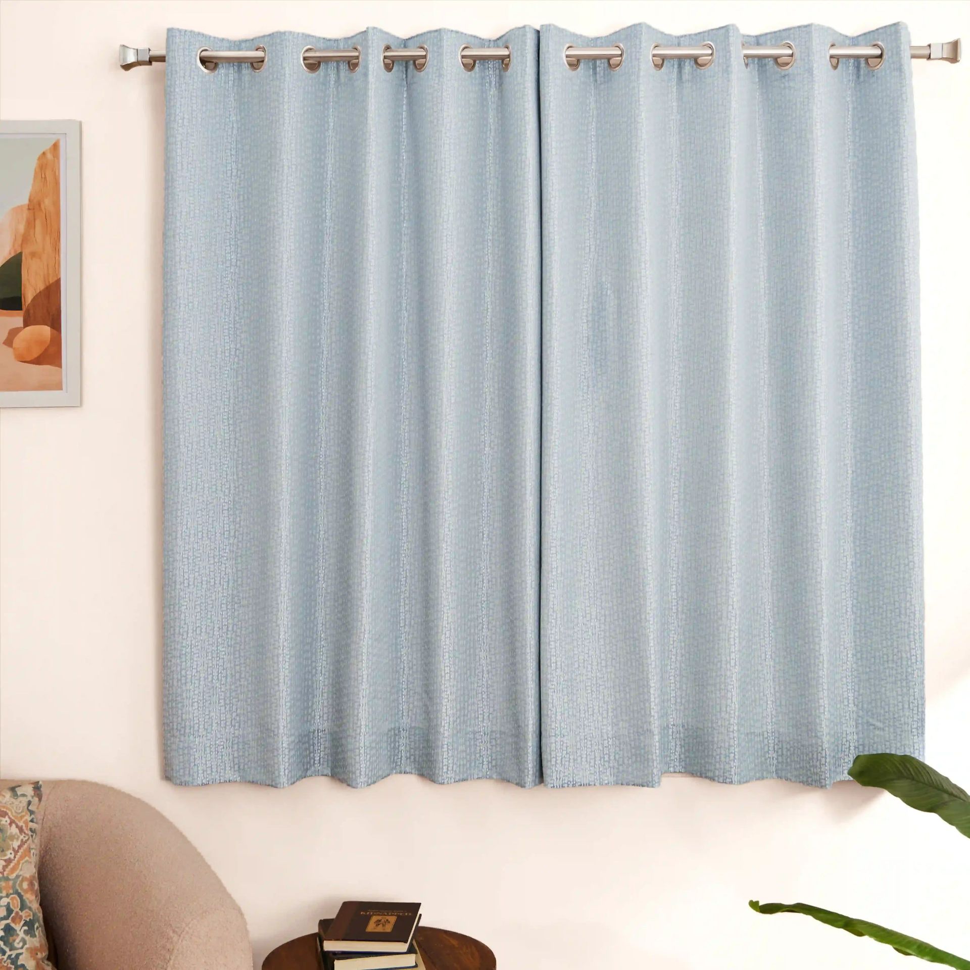 Jacquard Polyester Cotton blend Ink Dust Set of 2 Window Curtains | De Jacquard Luxe