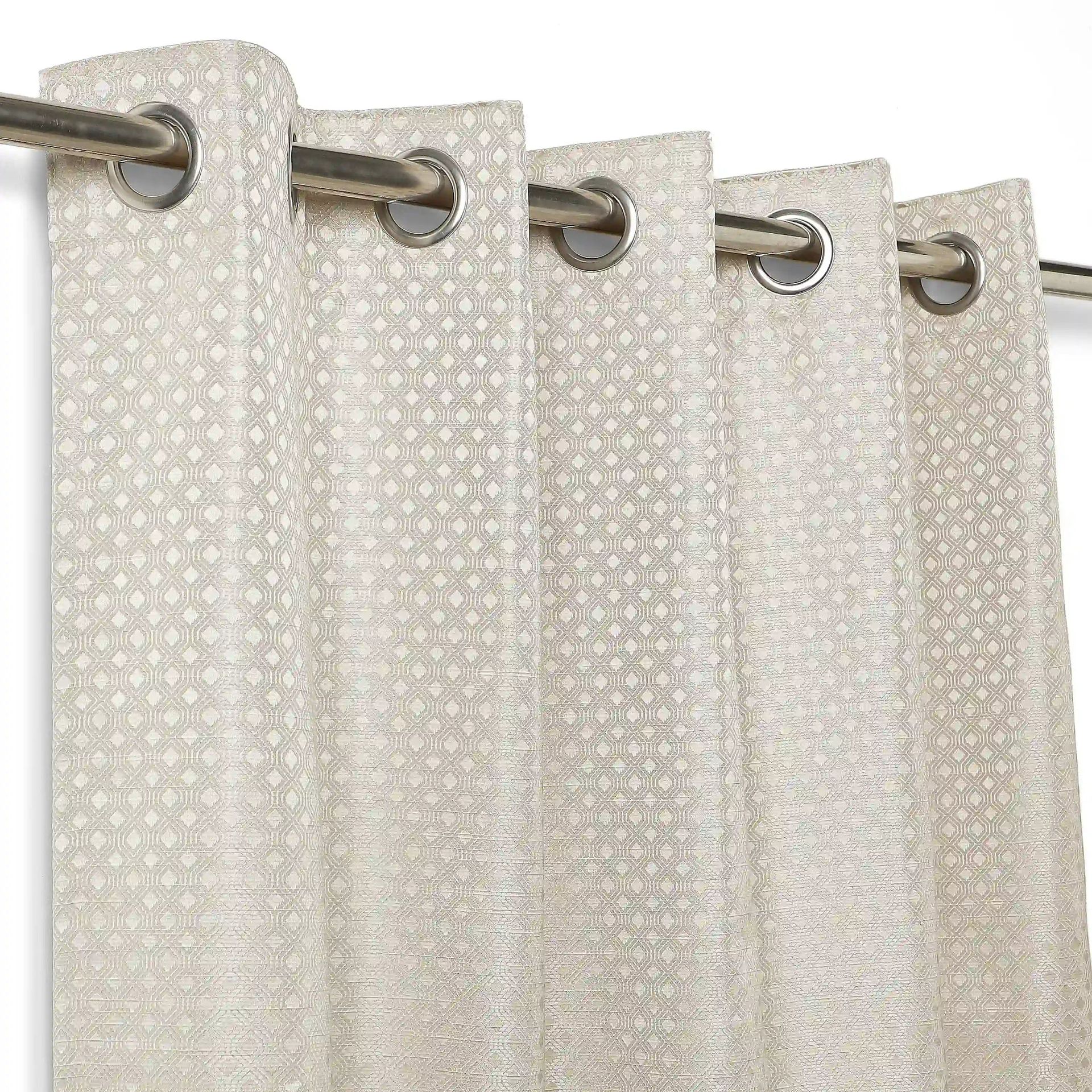 Jacquard Polyester Cotton blend Bone Set of 2 Window Curtains | De Jacquard Classic