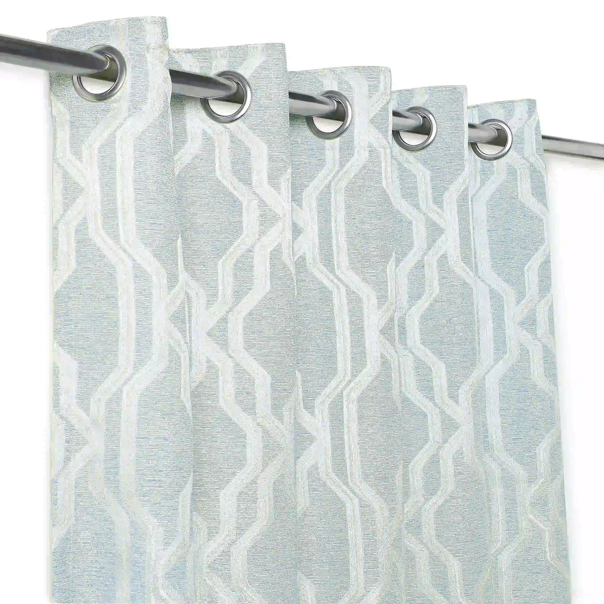 Jacquard Polyester Cotton blend Aqua Set of 2 Window Curtains | De Jacquard Classic