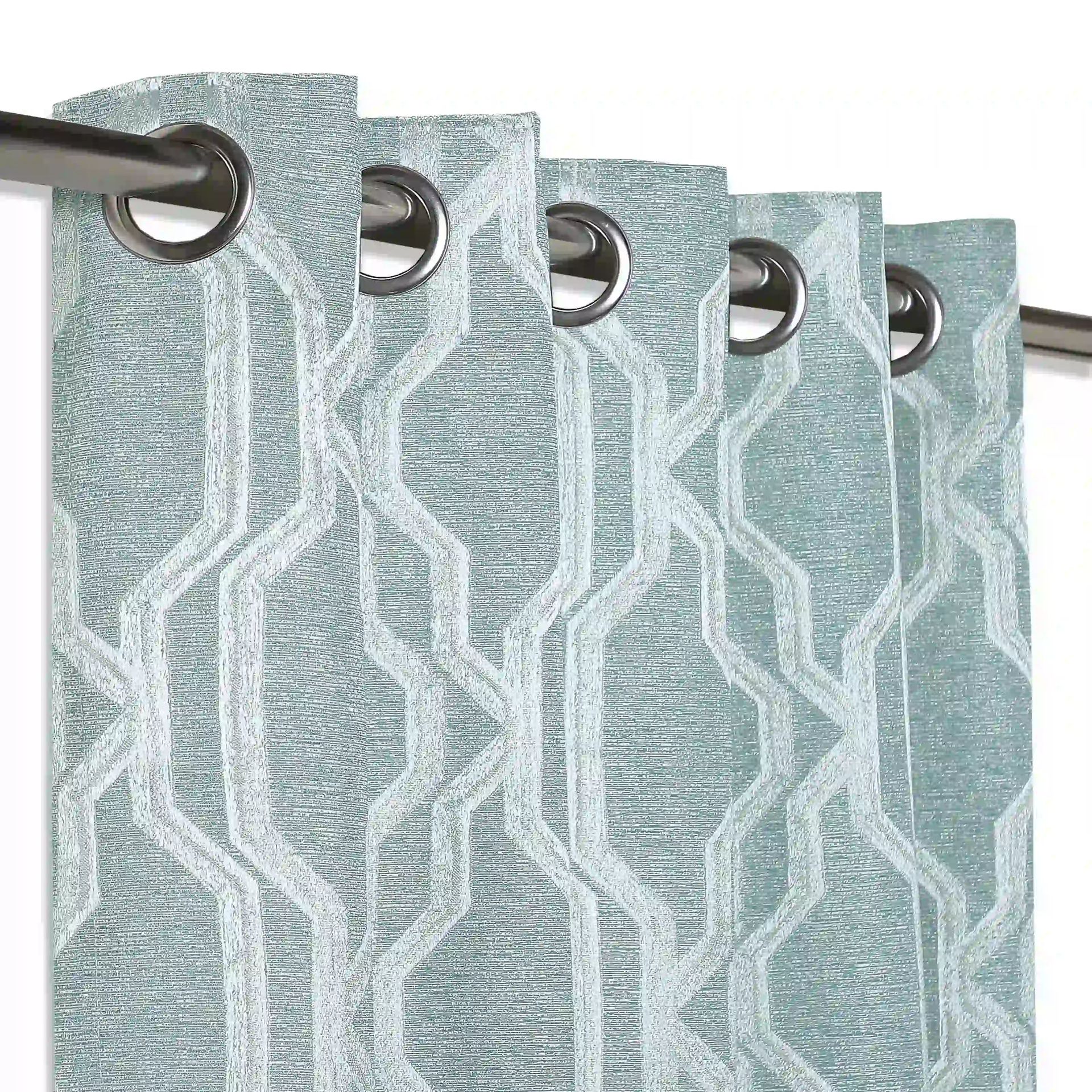 Jacquard Polyester Cotton blend Aqua Set of 2 Door Curtains | De Jacquard Classic