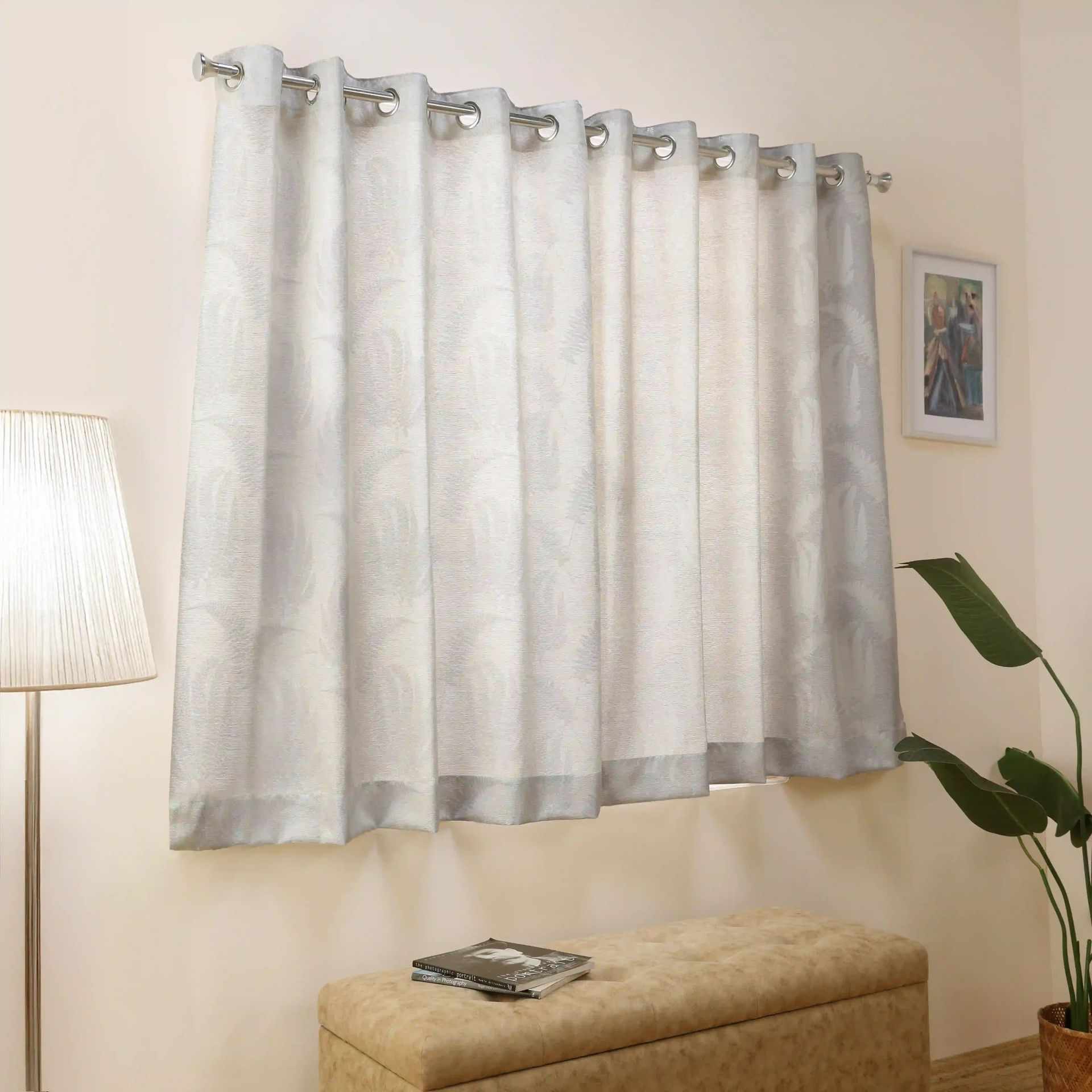 Jacquard Polyester Cotton blend Soft Fawn Set of 2 Window Curtains | De Jacquard Classic