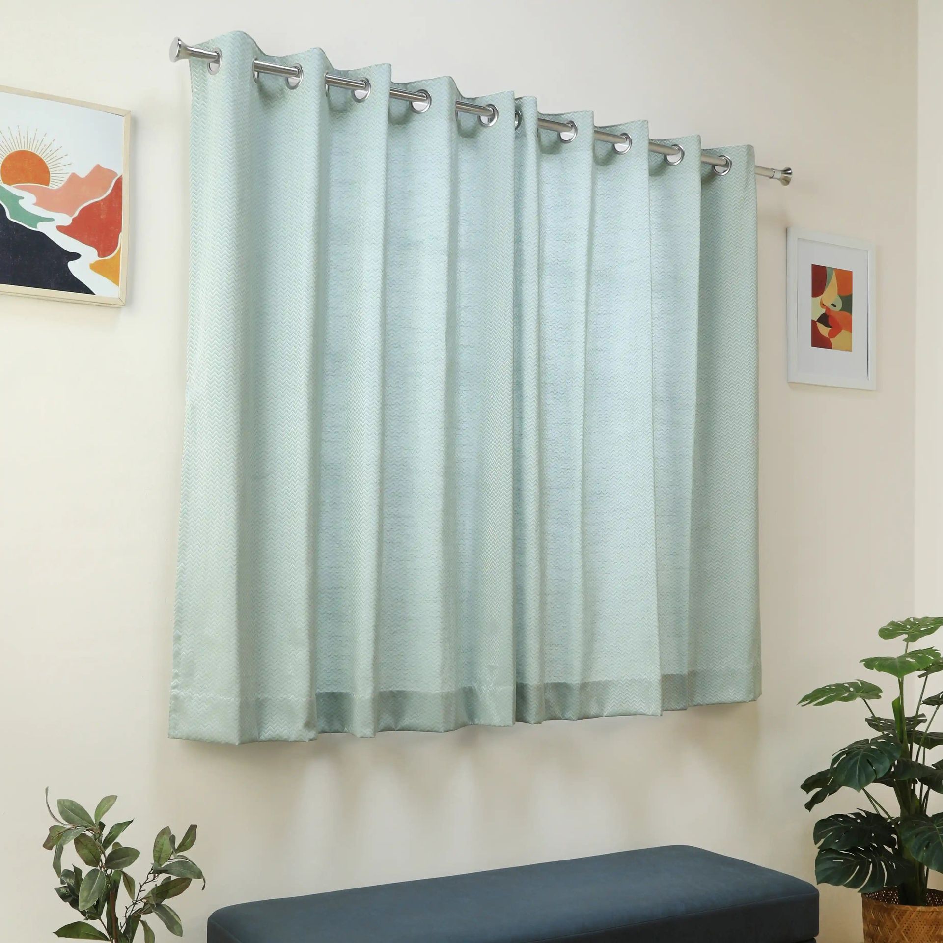 Jacquard Polyester Cotton blend Blue Dust Set of 2 Window Curtains | De Jacquard Classic