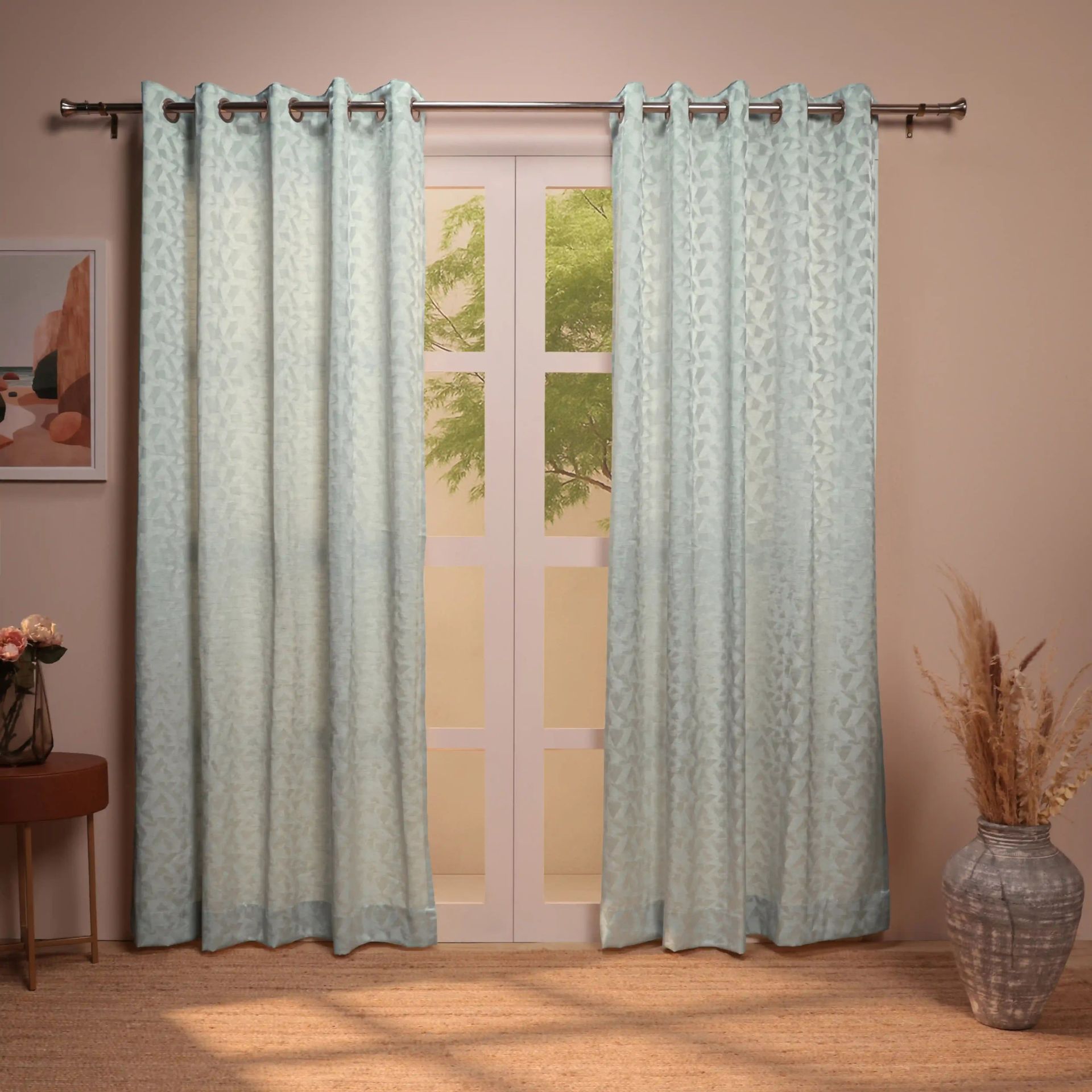 Jacquard Polyester Cotton blend Seafoam Set of 2 Door Curtains | De Jacquard Classic