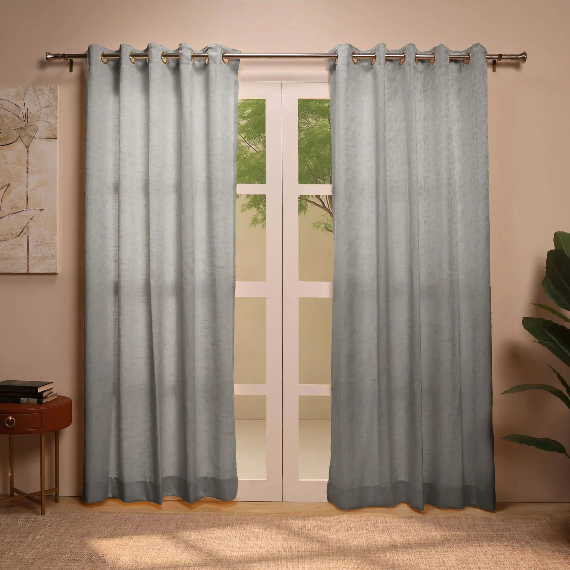 Jacquard Polyester Cotton blend Ash Set of 2 Door Curtains | De Jacquard Classic