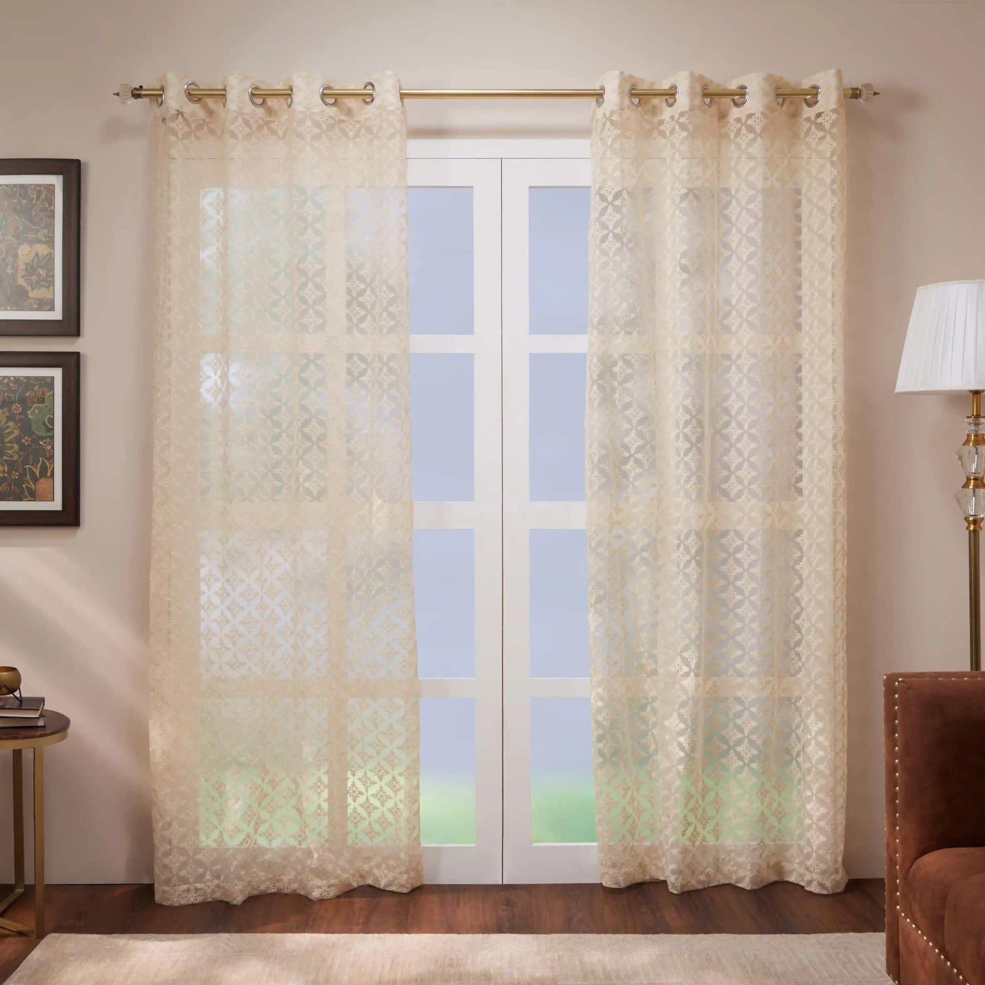 Sheer 100% Polyester Vanilla Cream Set of 2 Door Curtains | Velina