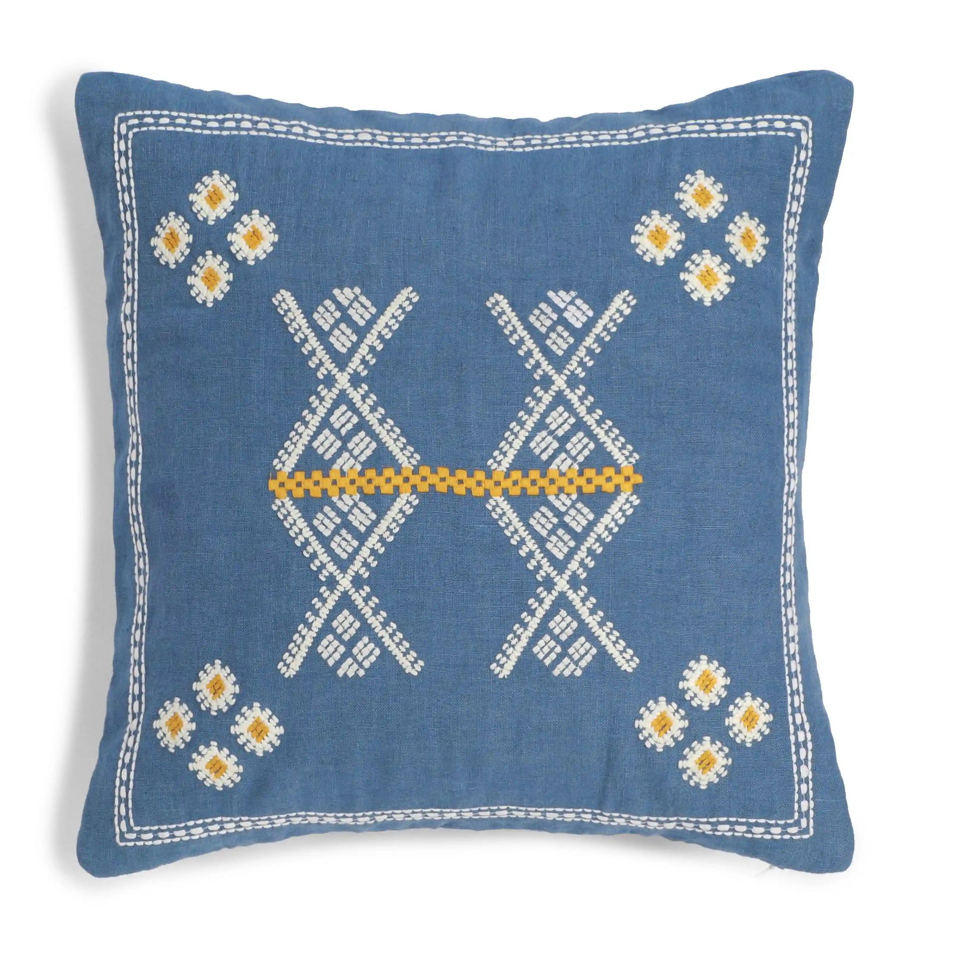 Ethnic 100% Linen Denim Blue Cushion Cover | Estrella