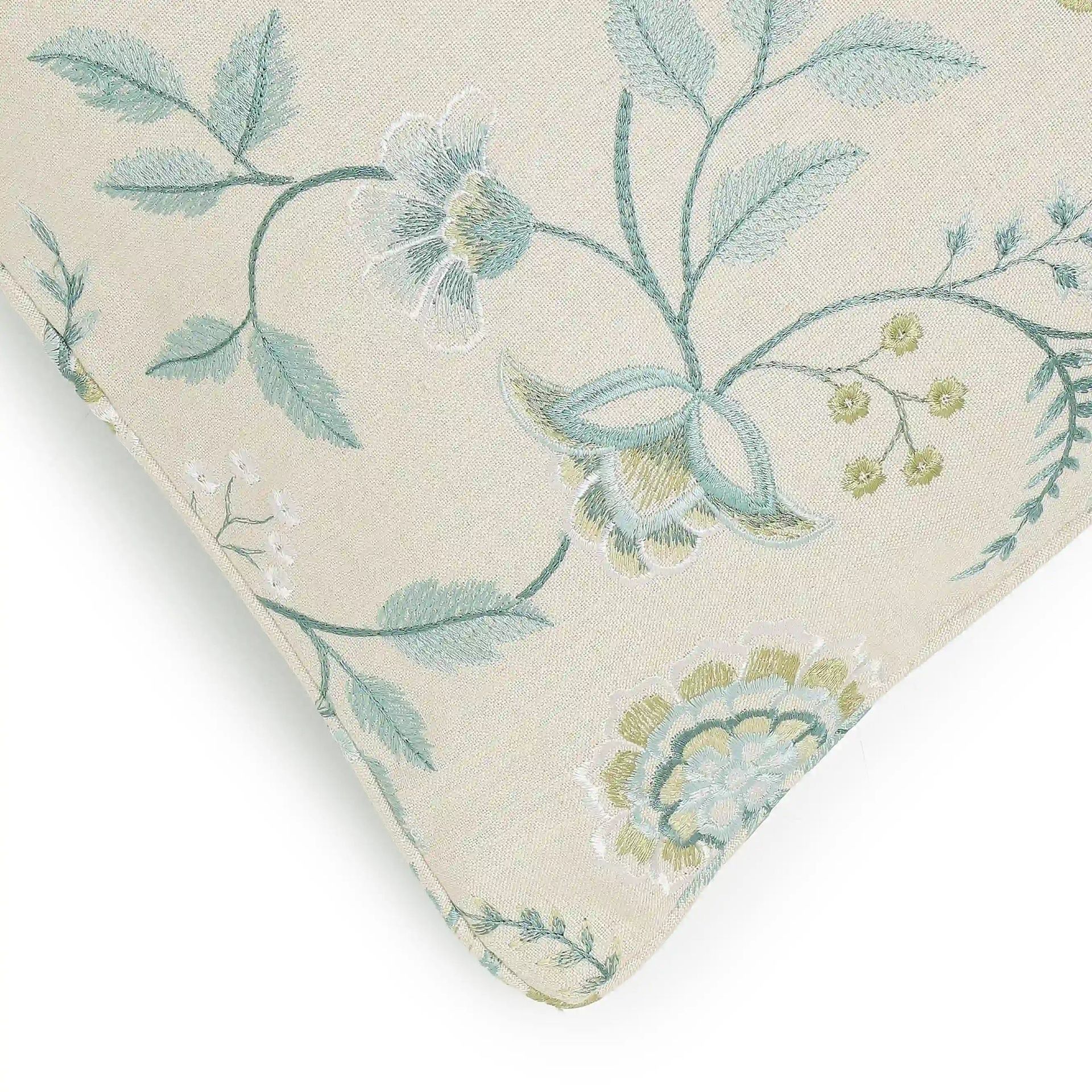 Floral Viscose Linen Blend Frosty Teal Cushion Cover | Estrella