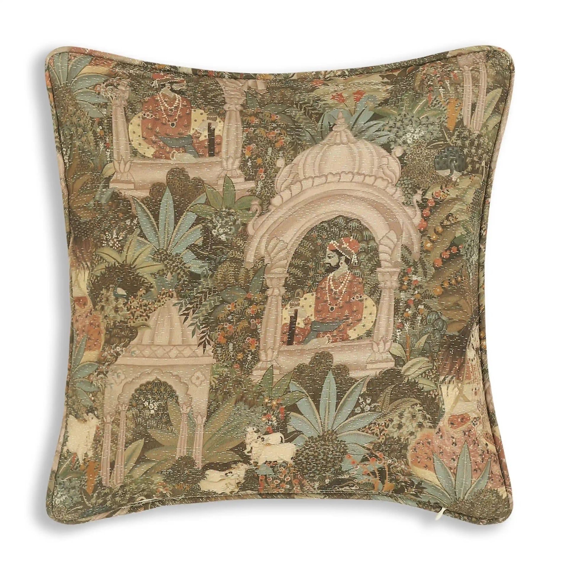 Indian Heritage Polyester Blend Mossy Henna Cushion Cover | Espricia