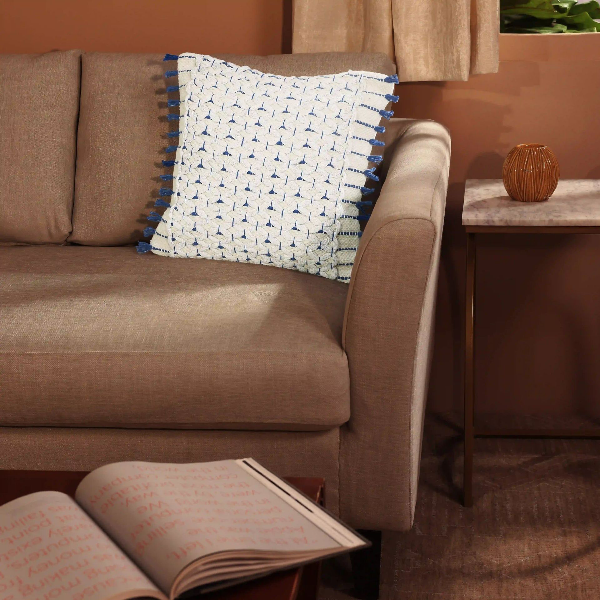 Geometric 100% Cotton Dusty Blue Cushion Cover | Espricia