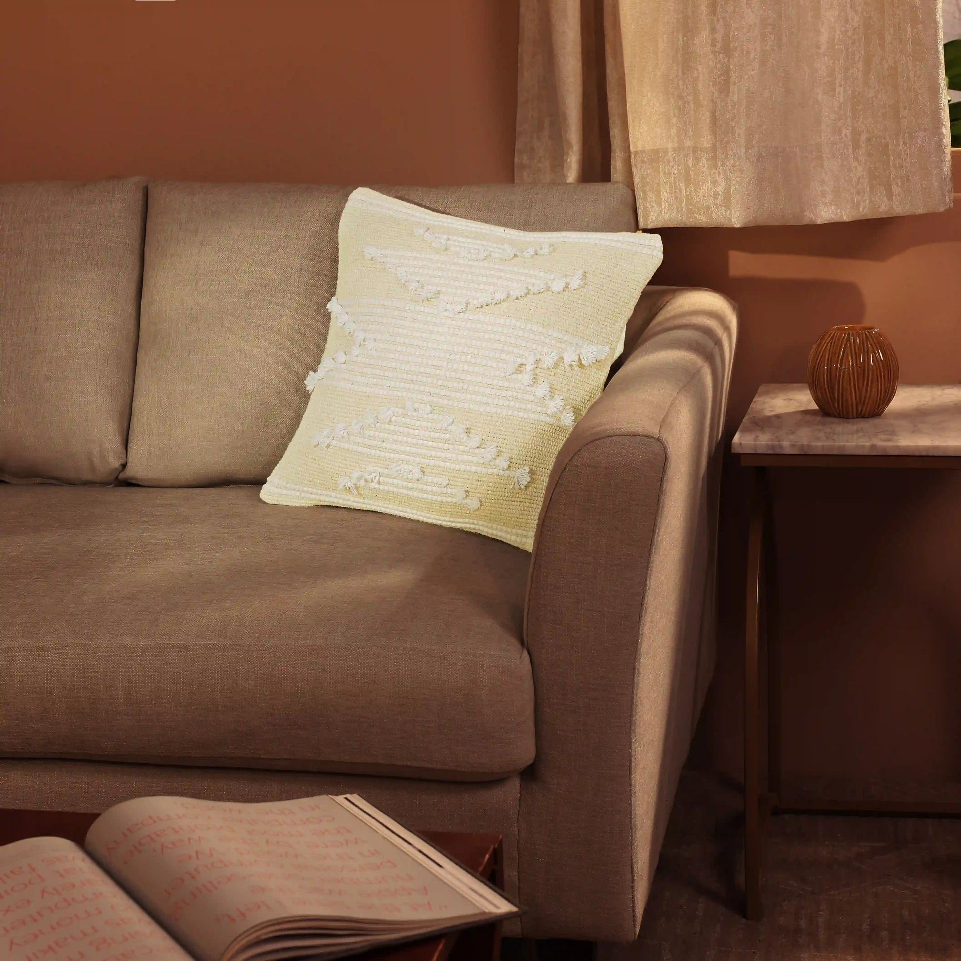 Ethnic 100% Cotton Light Beige Cushion Cover | Espricia