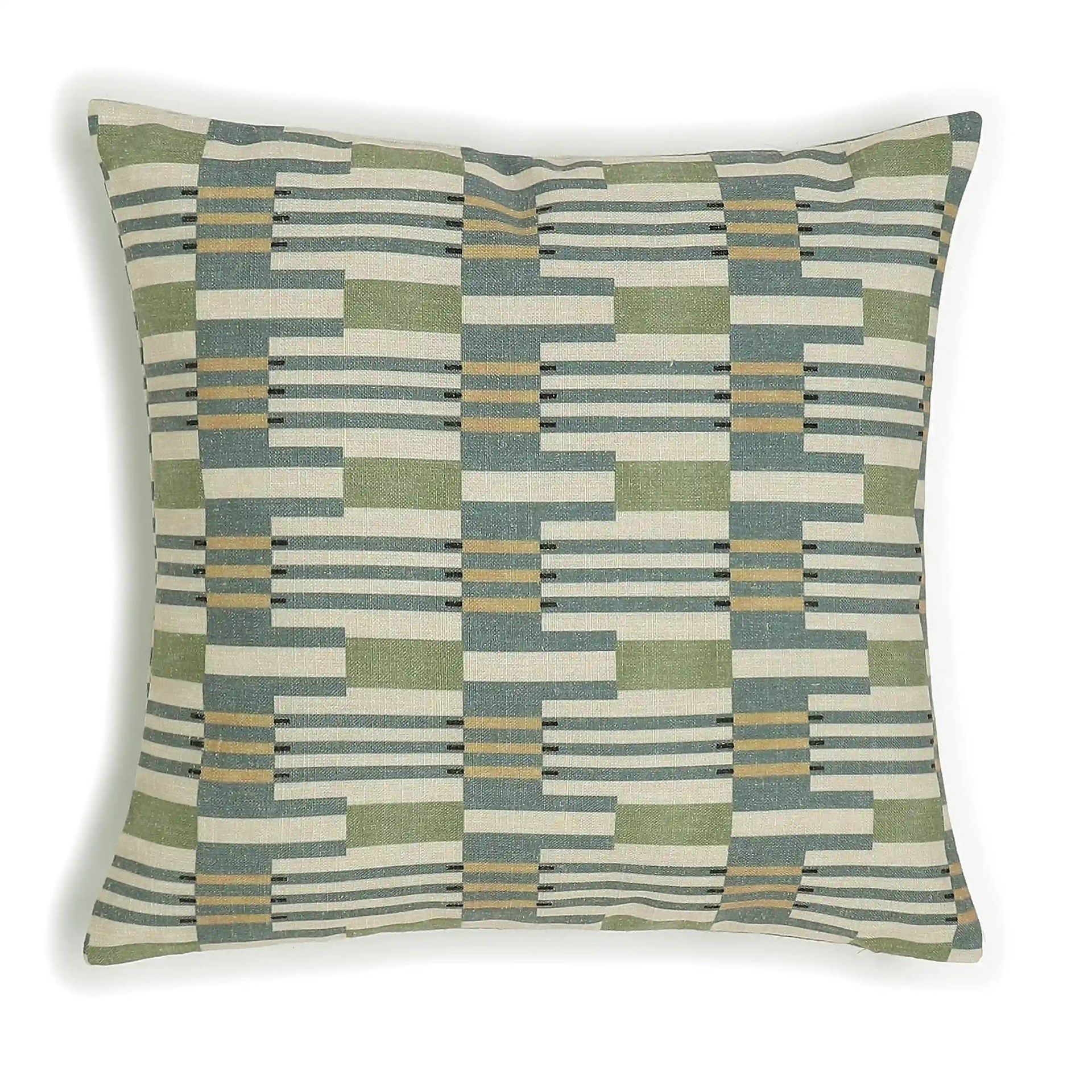 Geometric Polyester Blend Woodland Olive Cushion Cover | Vissencia
