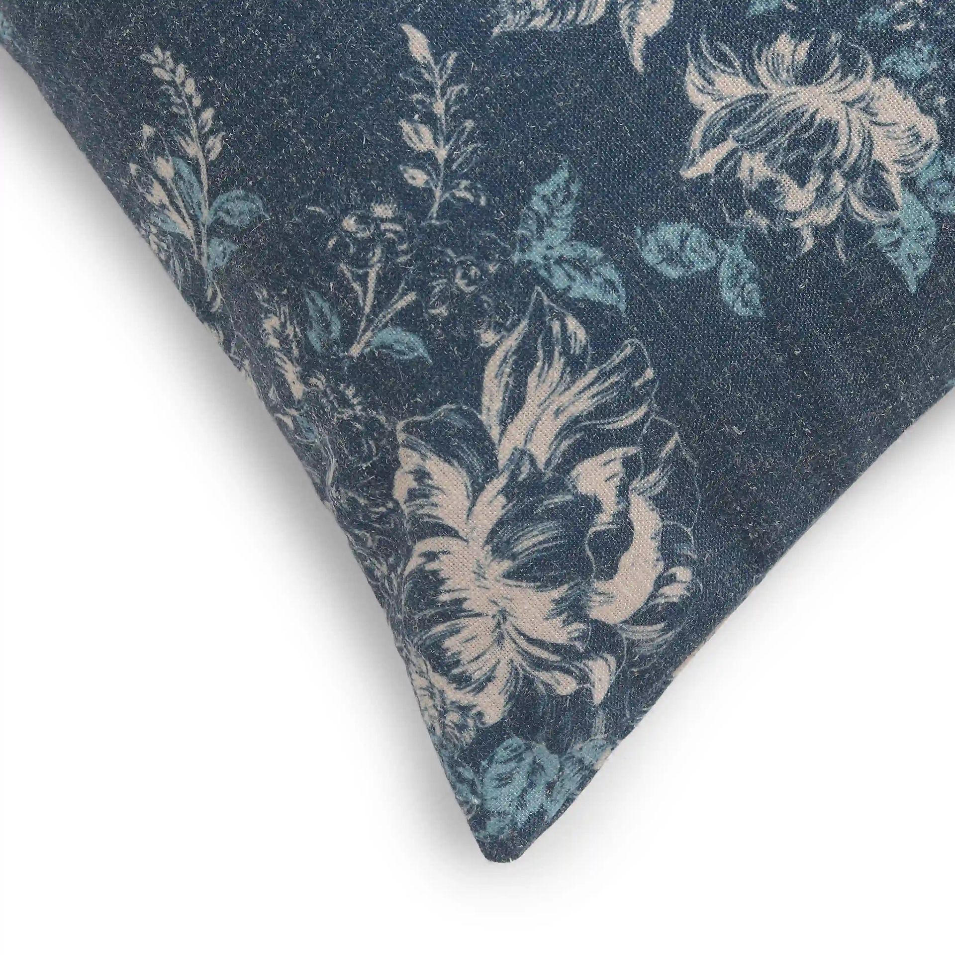 Floral Polyester Blend Dark Blue Cushion Cover | Vissencia