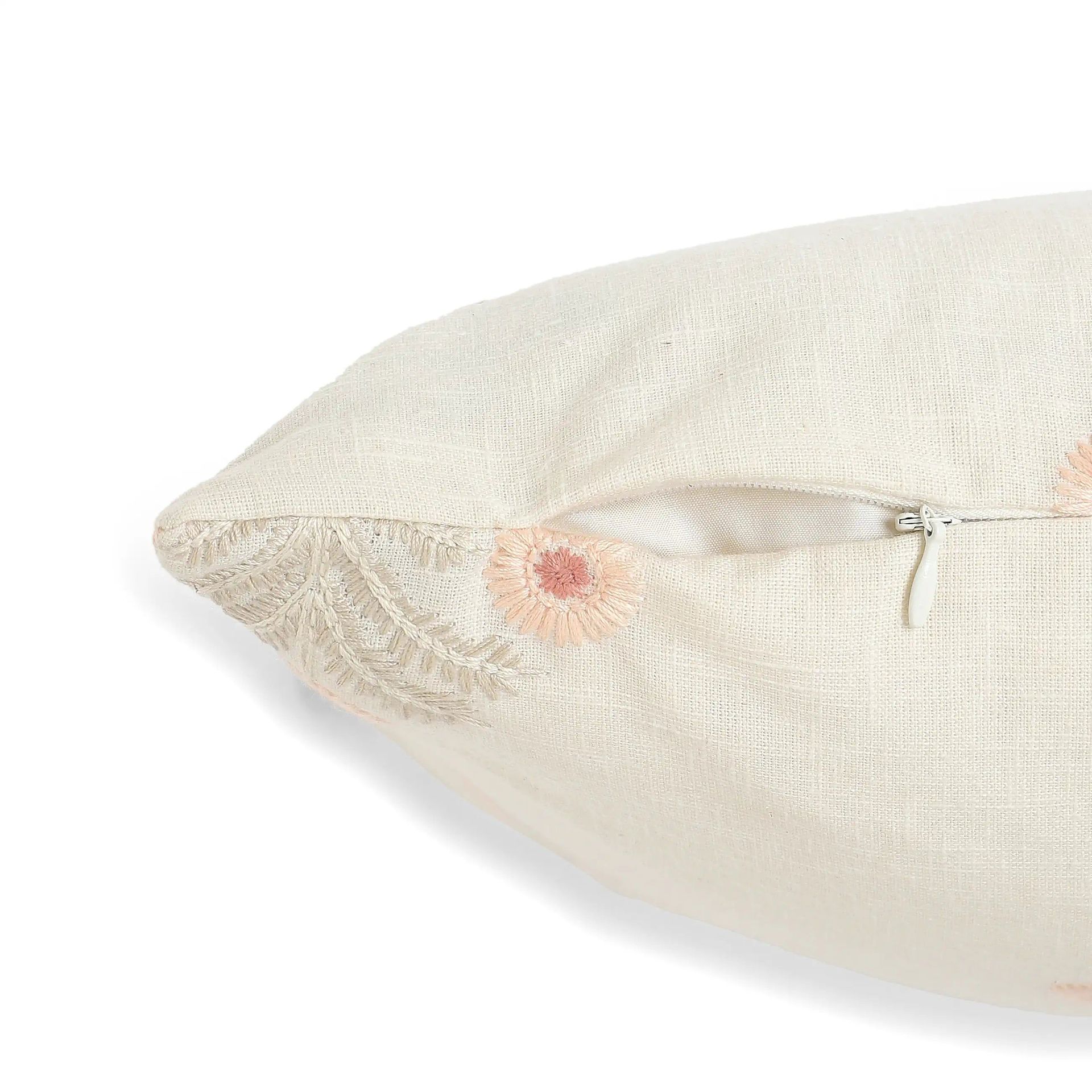 Indian Heritage Polyester Blend Light Pink Cushion Cover | Vissencia