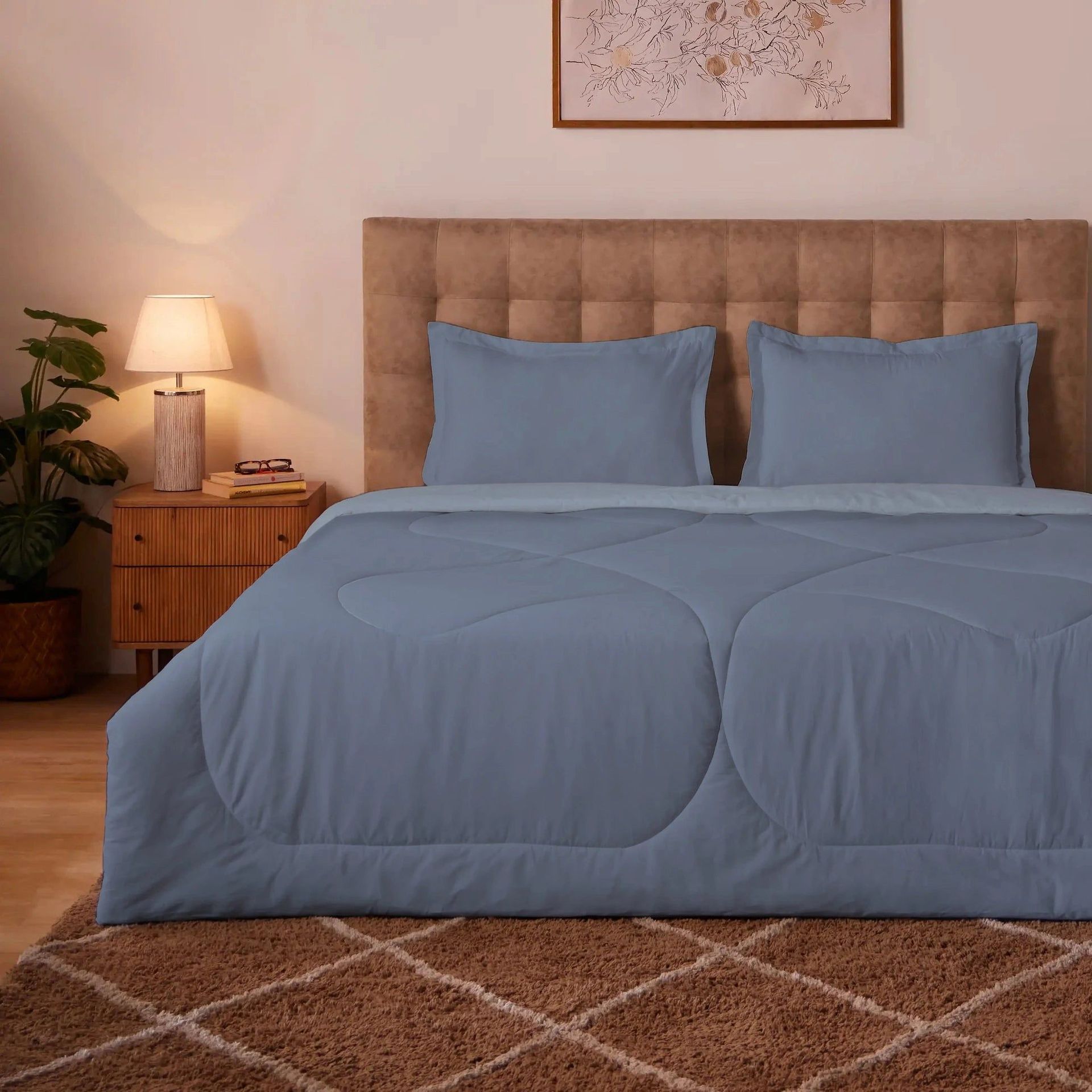 Solid 300 GSM 100% Cotton Infinity Blue King Comforter | Plumelle