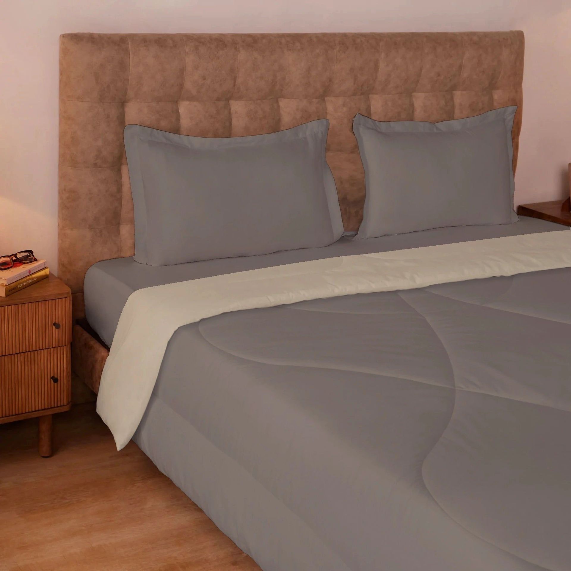 Solid 300 GSM 100% Cotton Beige Brown King Comforter | Plumelle