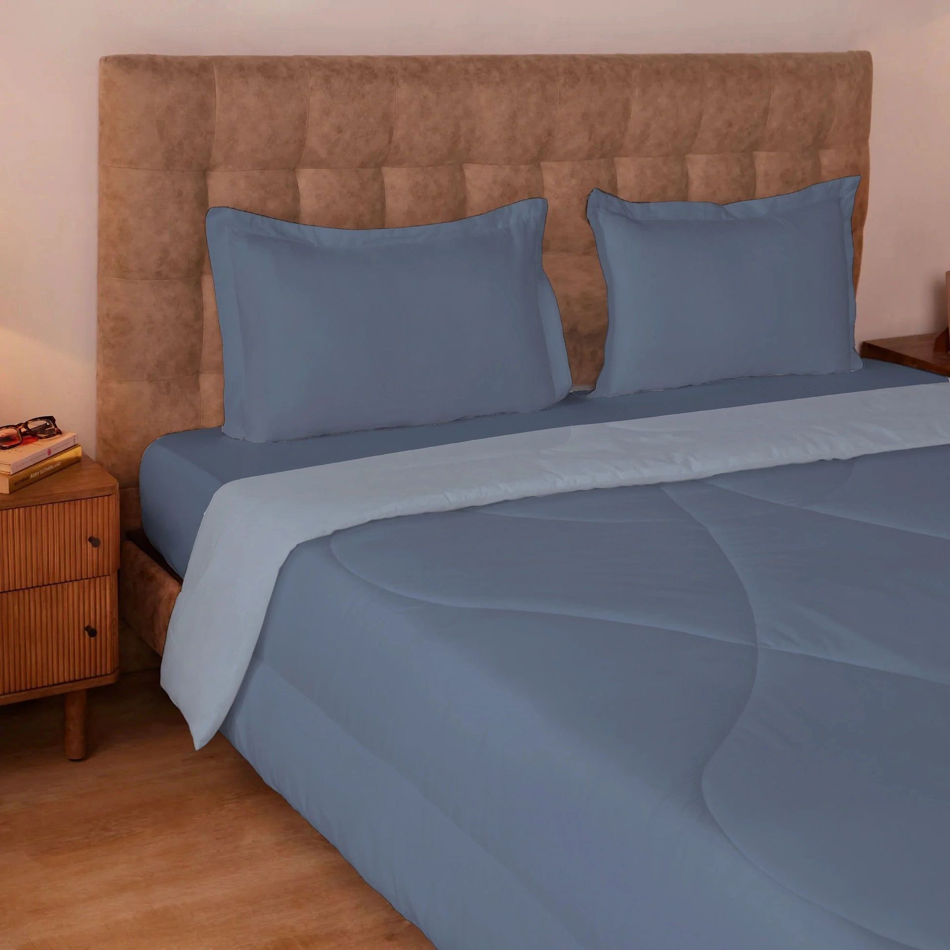 Solid 150 GSM 100% Cotton Infinity Blue King Comforter | Plumelle