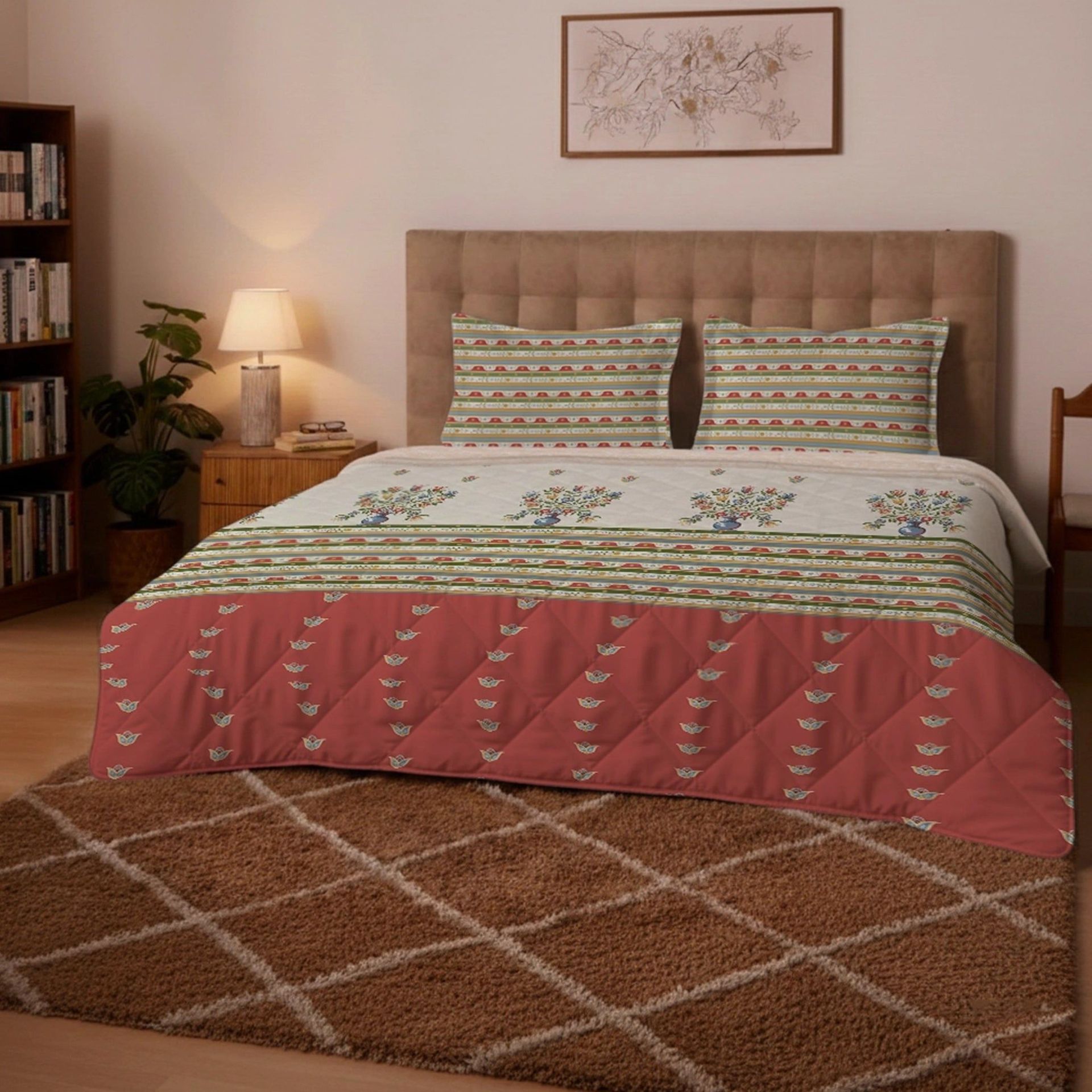 Indian Heritage 150 GSM 100% Cotton Brick Red King Comforter | Udyan Tales