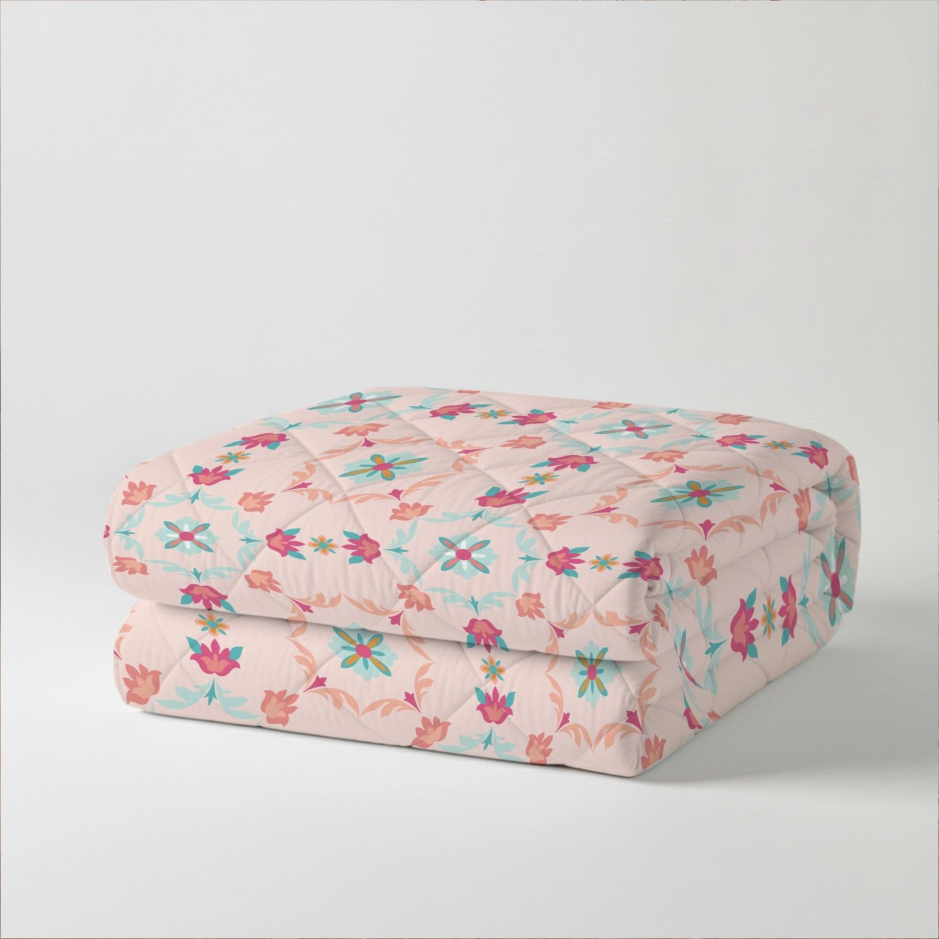 Floral 300 GSM 100% Cotton Blush Pink Double Comforter | Aangan Weaves