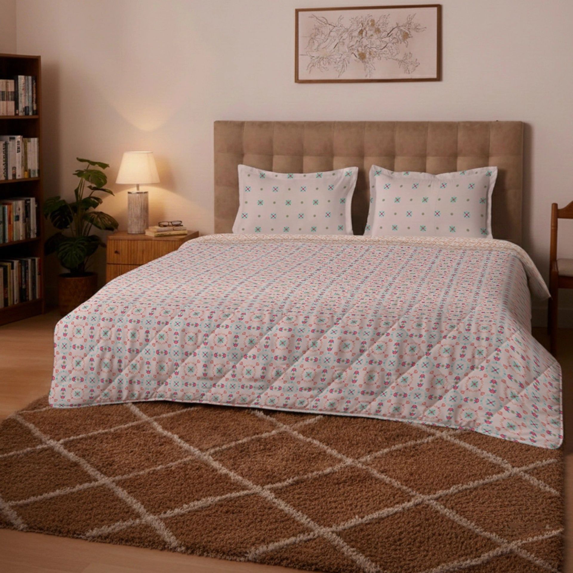 Floral 150 GSM 100% Cotton Blush Pink Double Comforter | Aangan Weaves