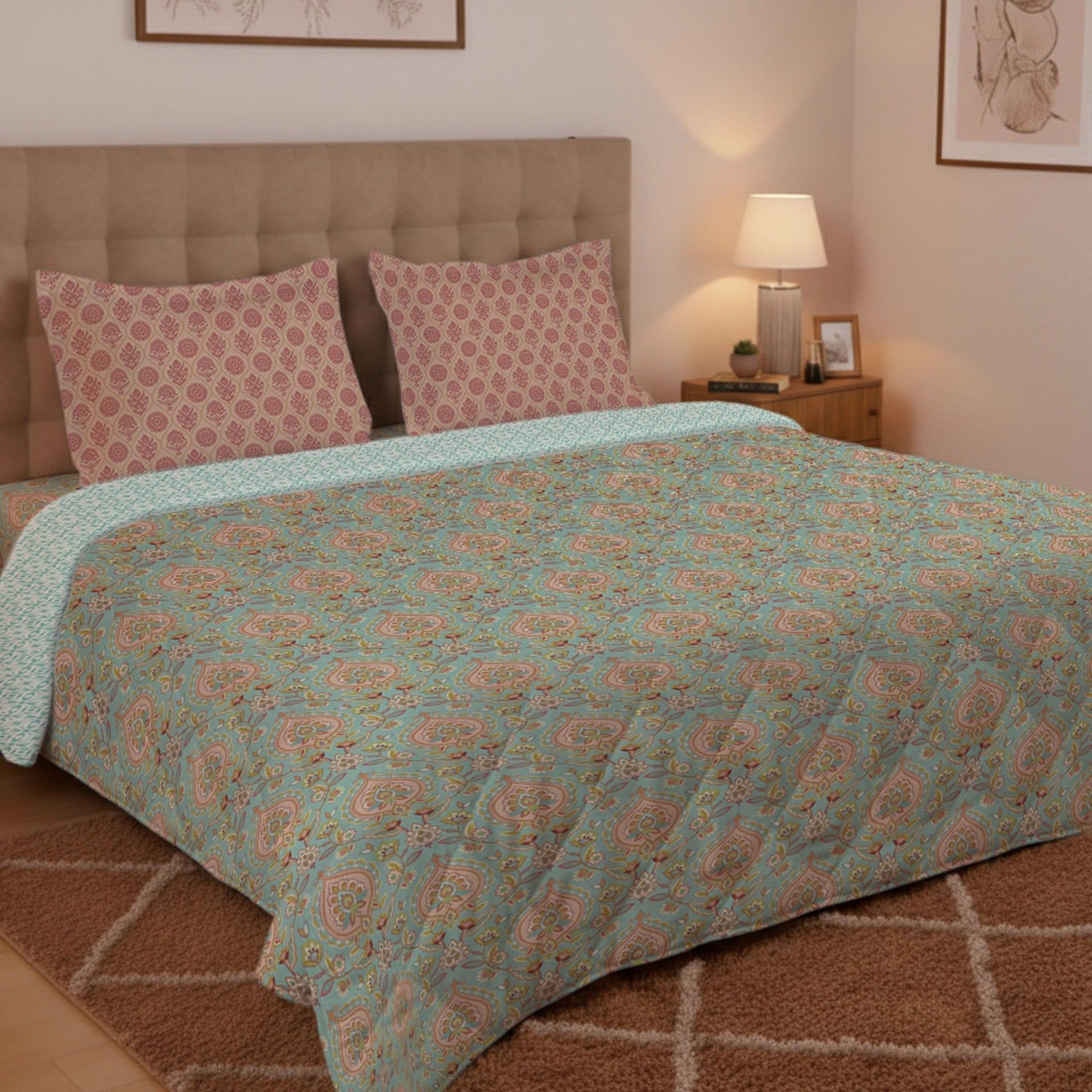 Indian Heritage 150 GSM 100% Cotton Sea Glass Double Comforter | Aangan Weaves