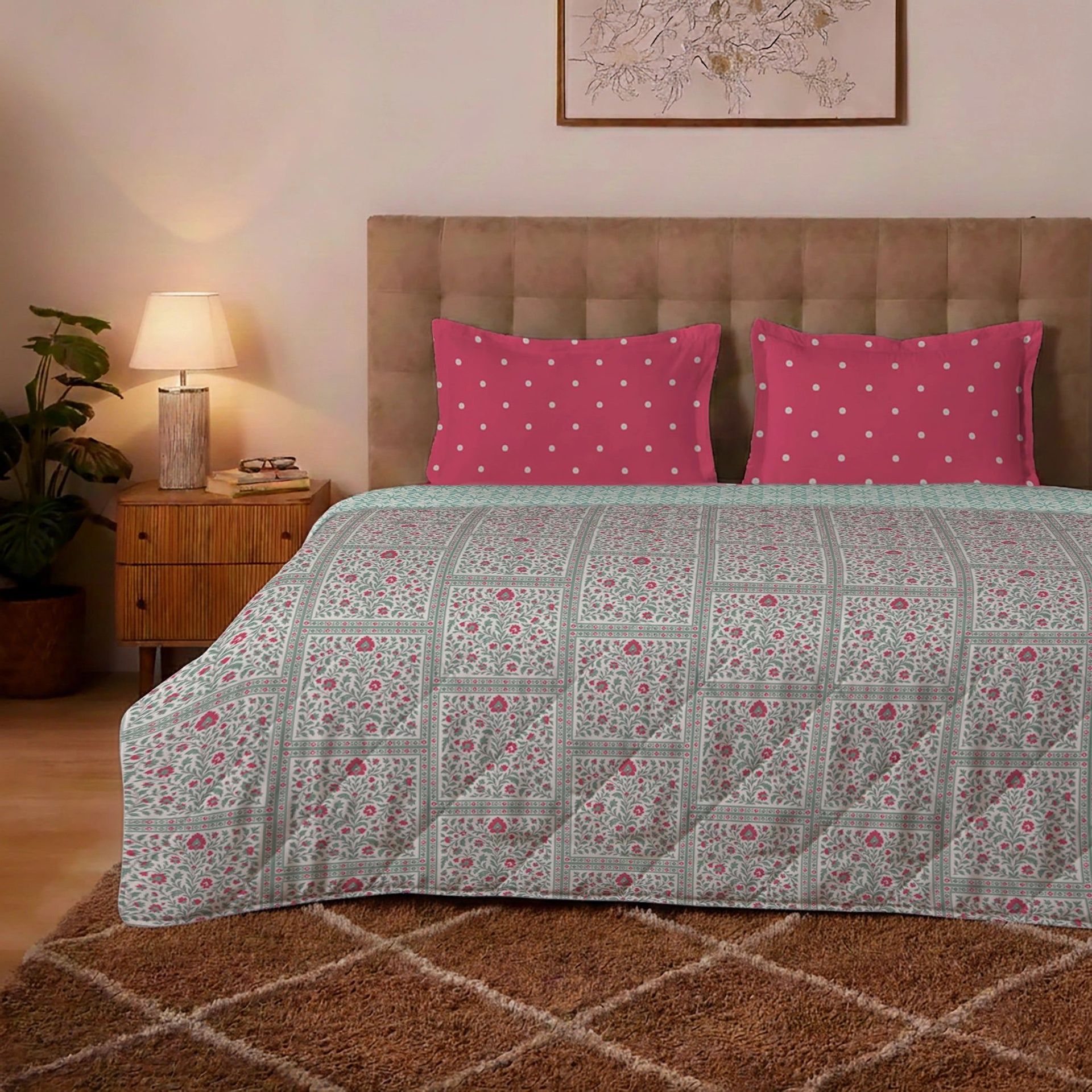 Indian Heritage 150 GSM 100% Cotton Indian Pink Double Comforter | Aangan Weaves