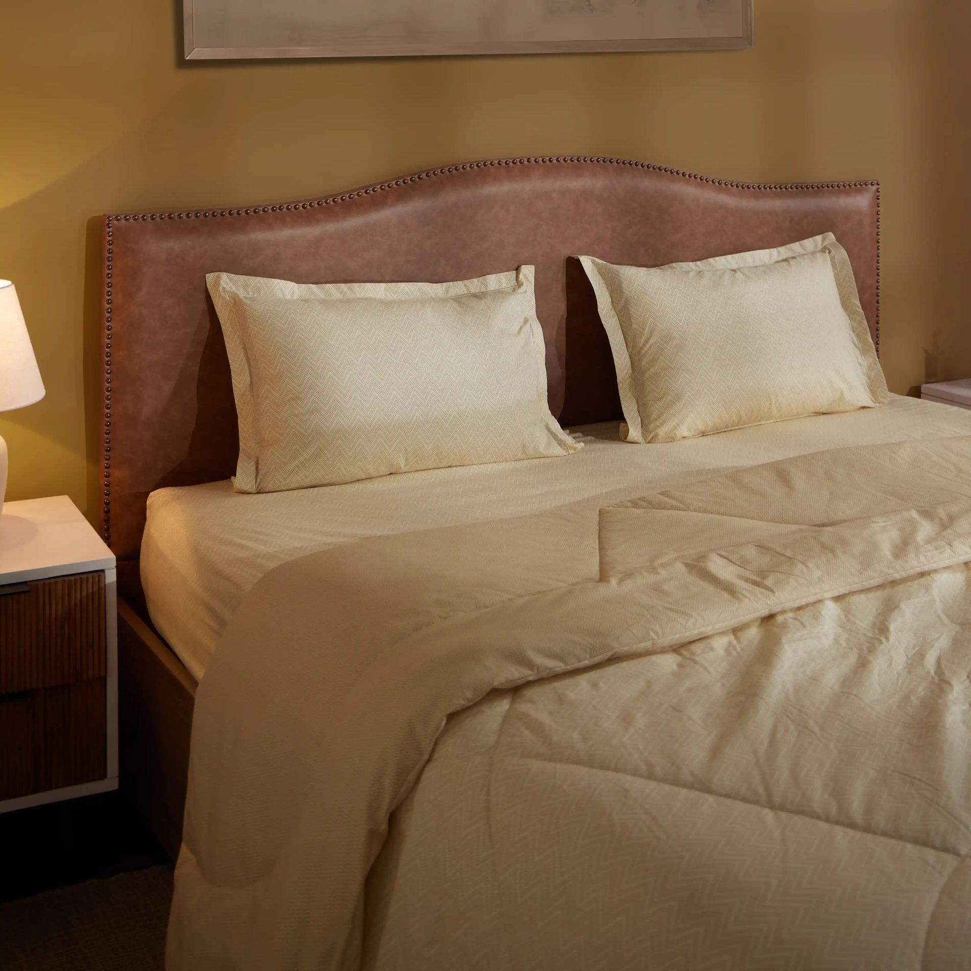 Geometric 120 GSM 100% Cotton Beige Double Comforter | Threadscapes